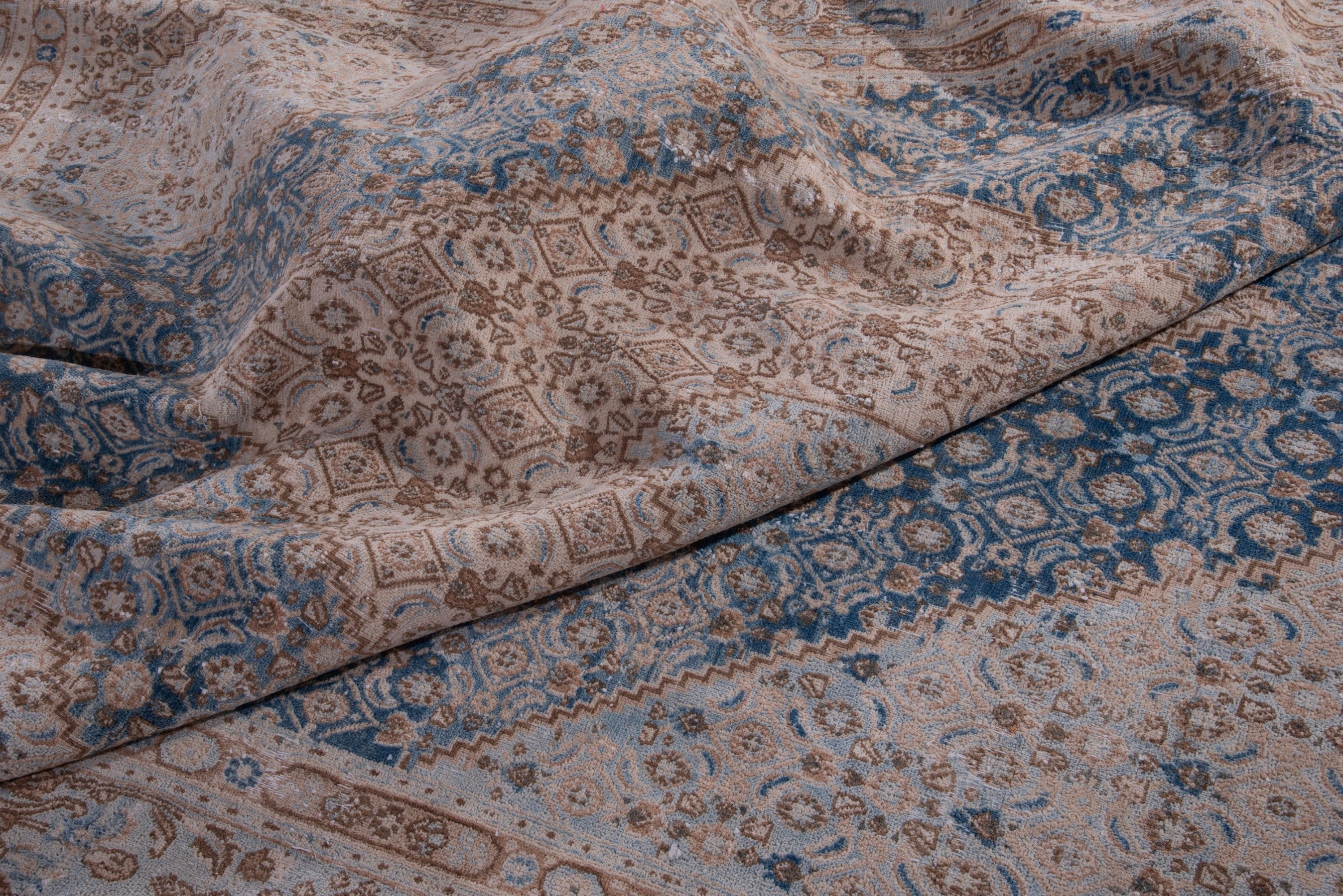 Persian Birjand area rug in beige and denim, view 17 of 23