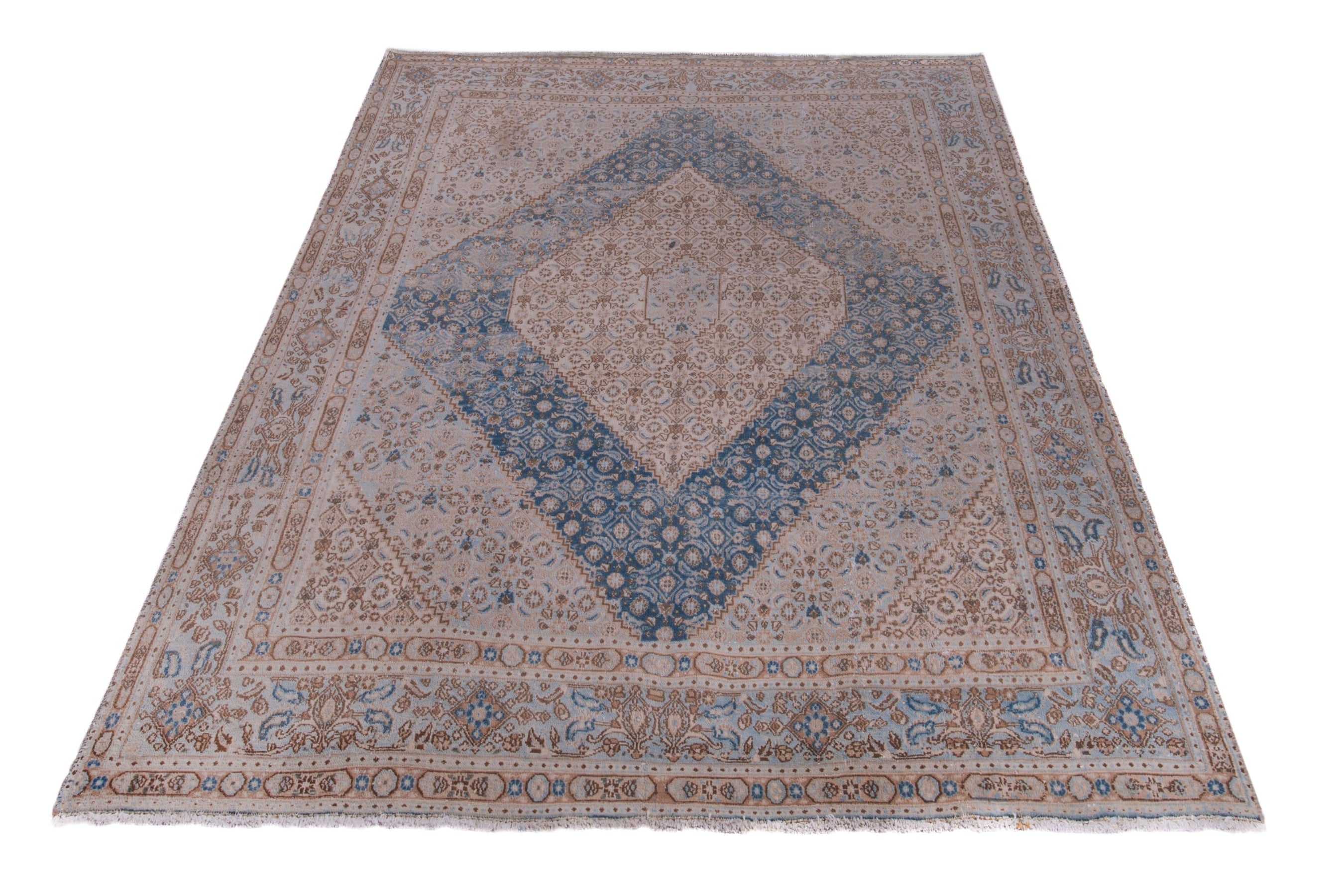Persian Birjand area rug in beige and denim, view 2 of 23