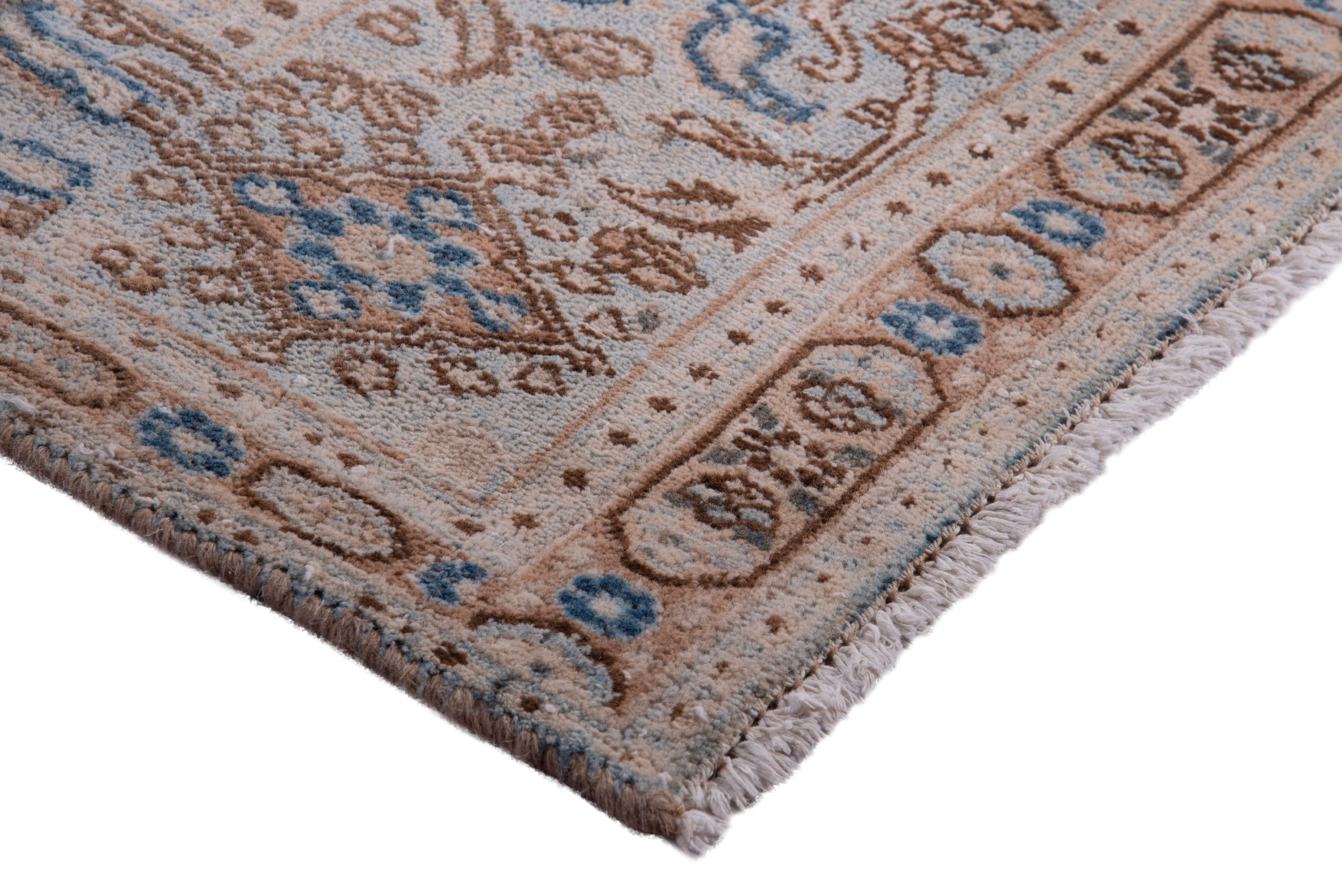 Persian Birjand area rug in beige and denim, view 4 of 23