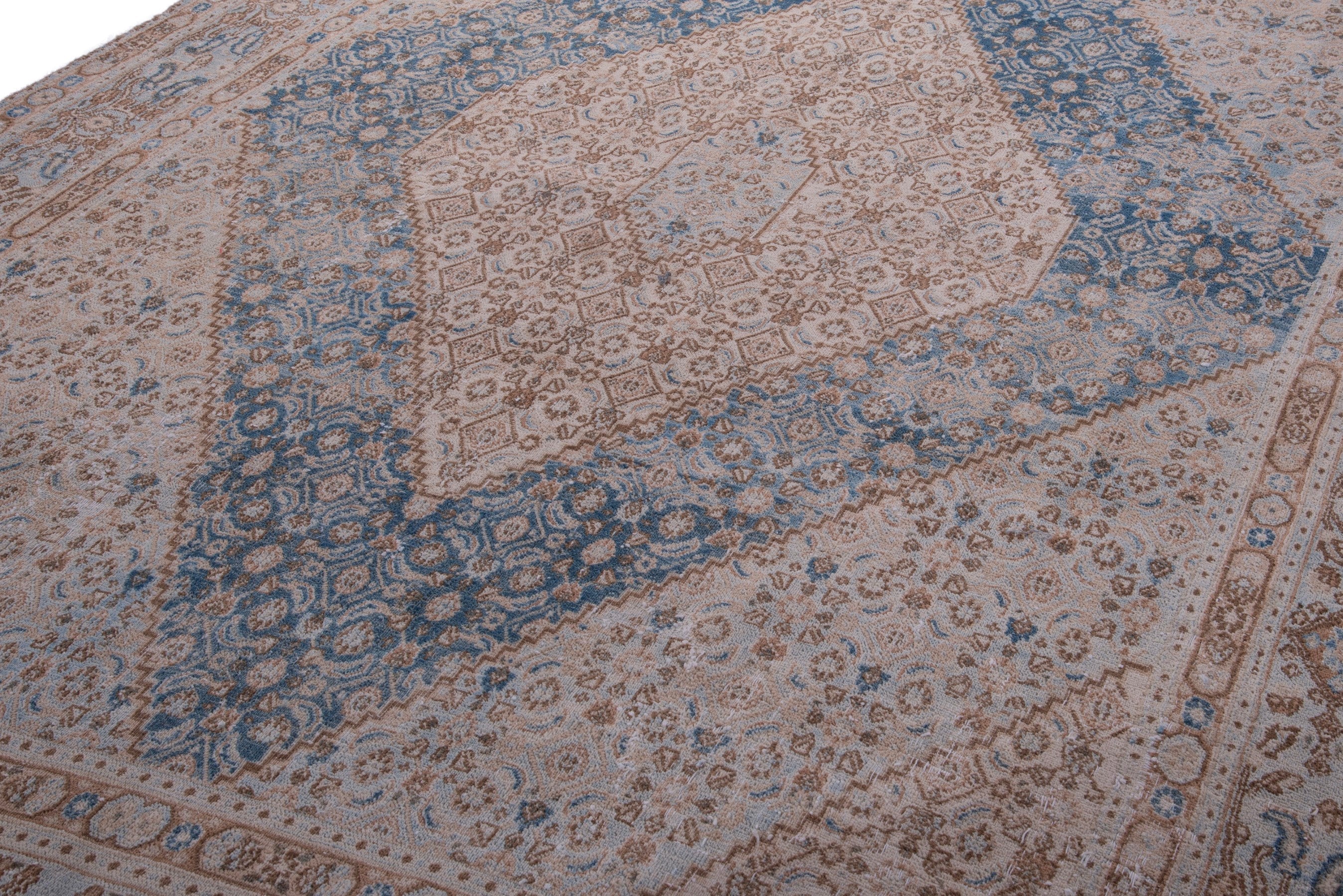 Persian Birjand area rug in beige and denim, view 9 of 23