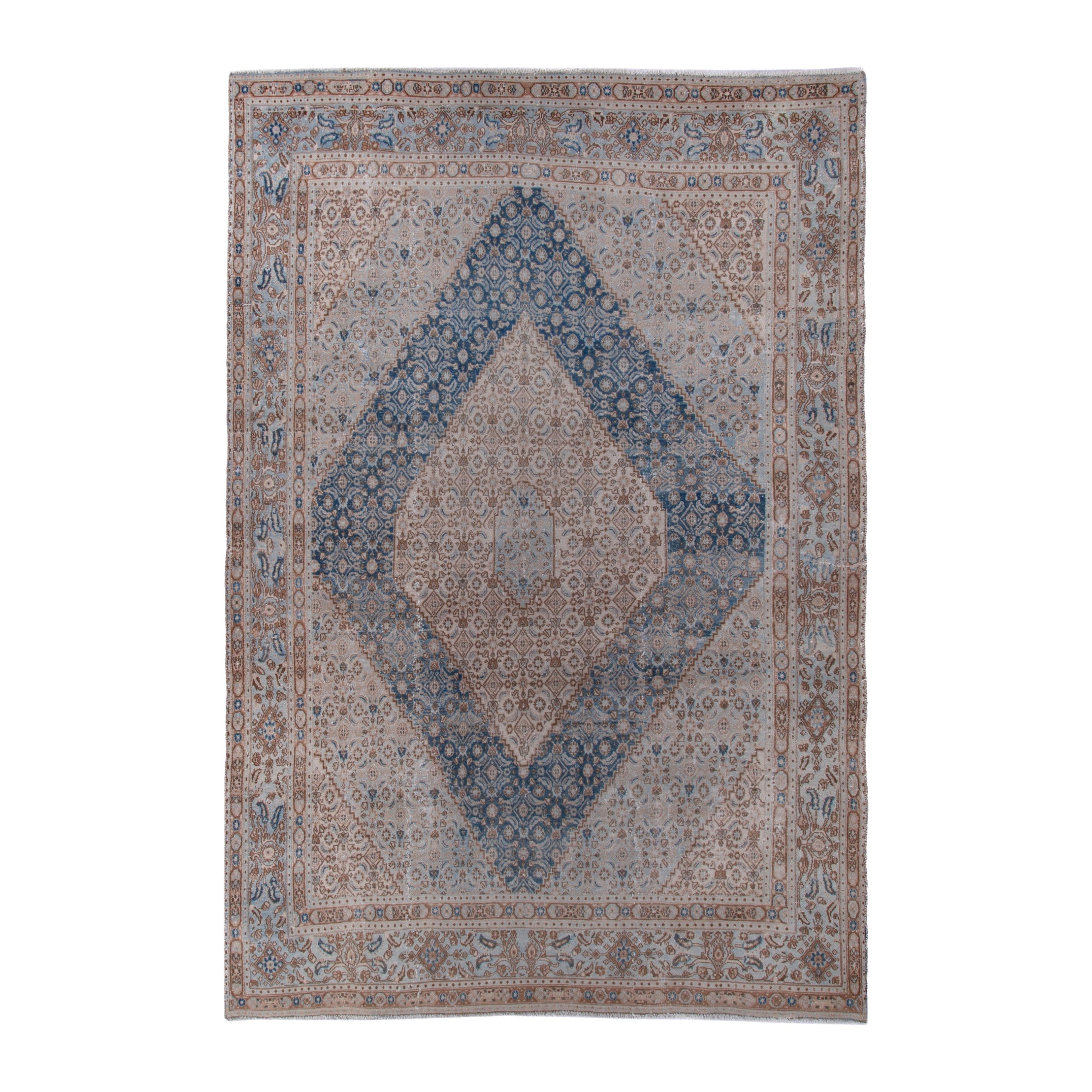 Persian Birjand area rug in beige and denim, 6'7" x 9'10"