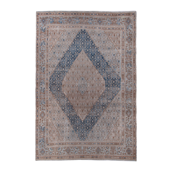 Persian Birjand area rug in beige and denim, 6'7" x 9'10"