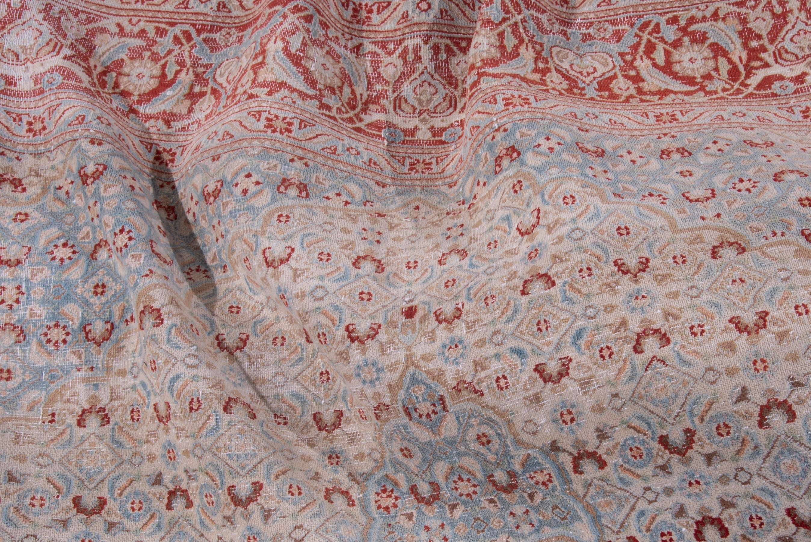 Persian Birjand area rug in dusty blue and rust, view 16 of 19