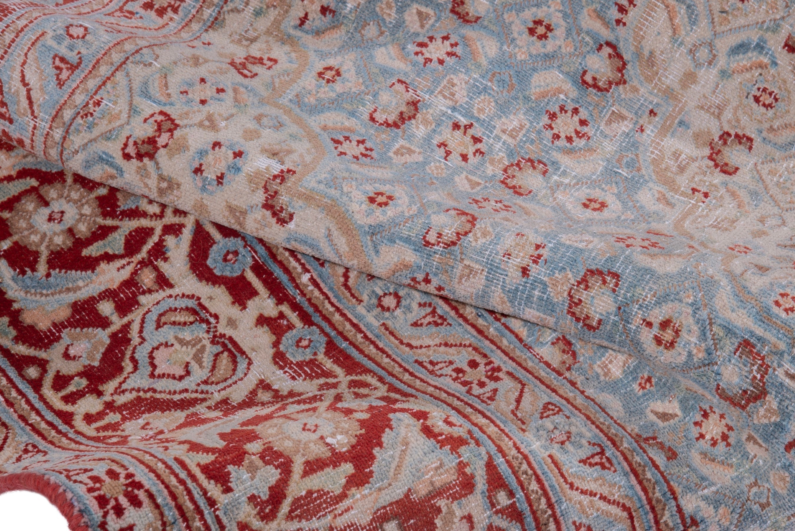 Persian Birjand area rug in dusty blue and rust, view 18 of 19