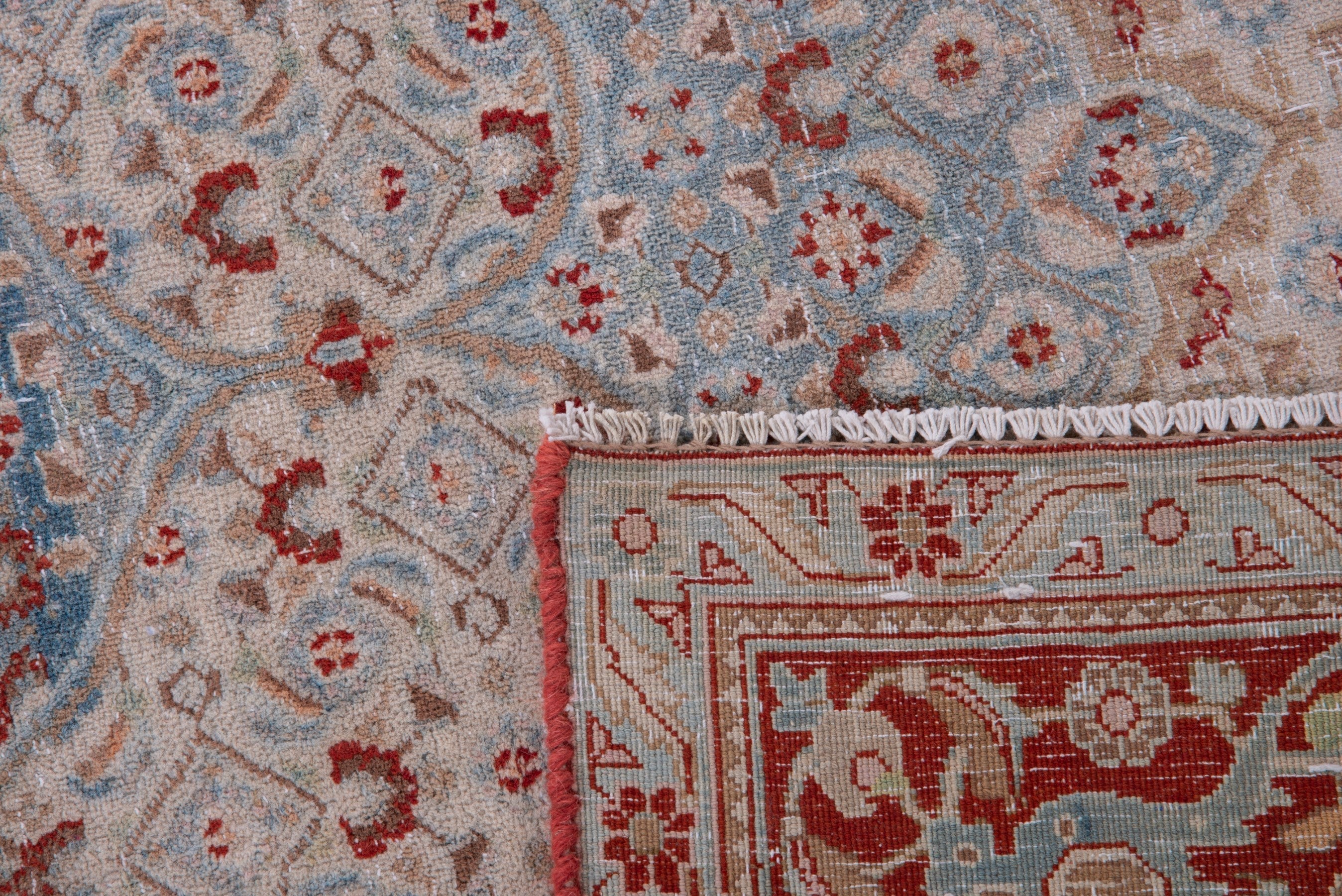 Persian Birjand area rug in dusty blue and rust, view 19 of 19