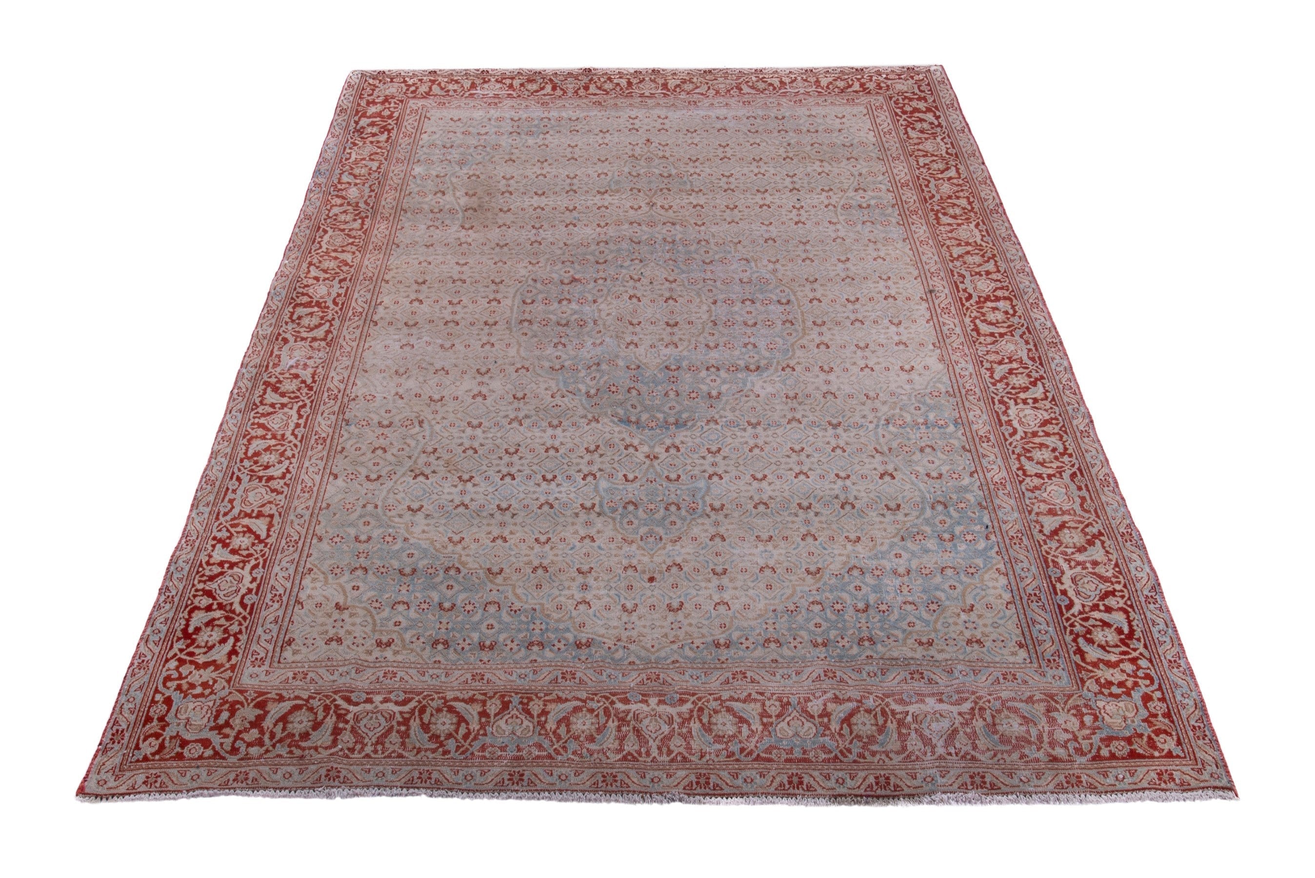 Persian Birjand area rug in dusty blue and rust, view 2 of 19