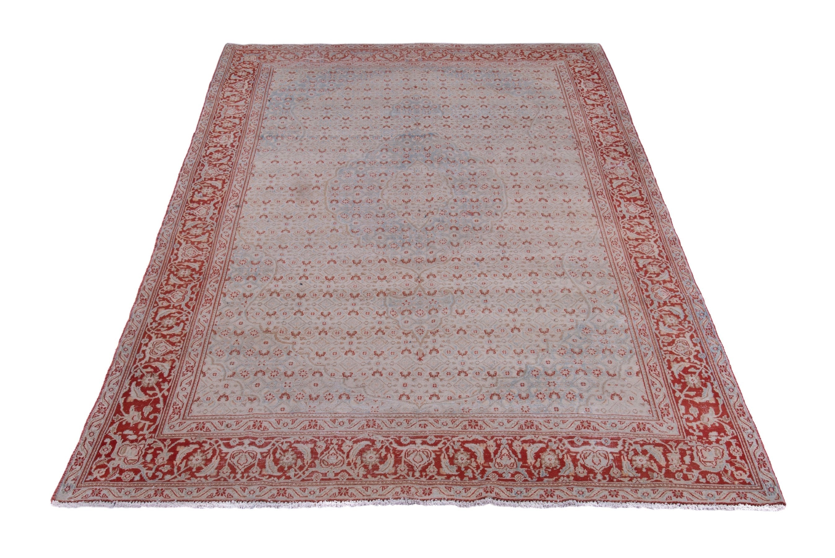 Persian Birjand area rug in dusty blue and rust, view 3 of 19