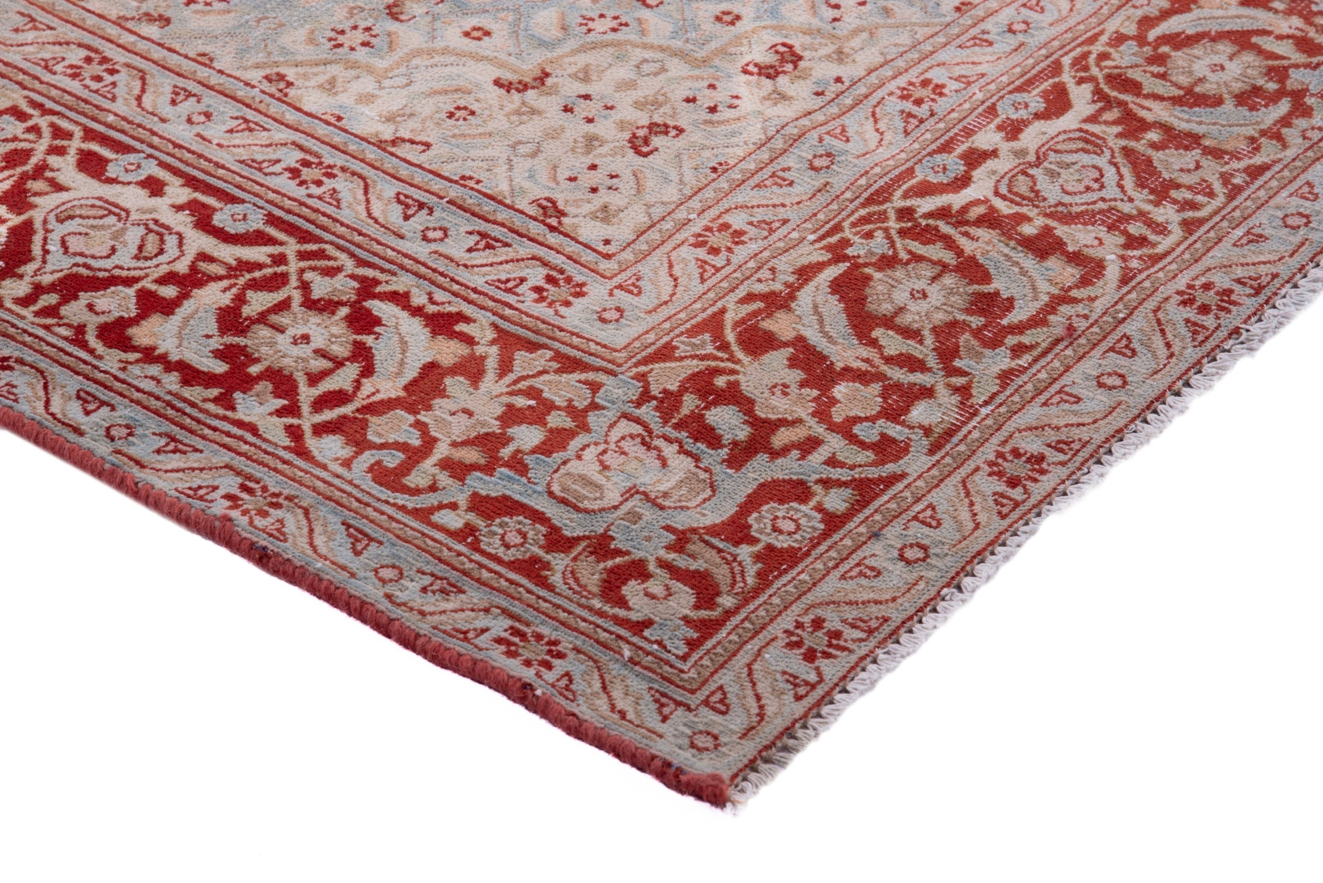 Persian Birjand area rug in dusty blue and rust, view 4 of 19