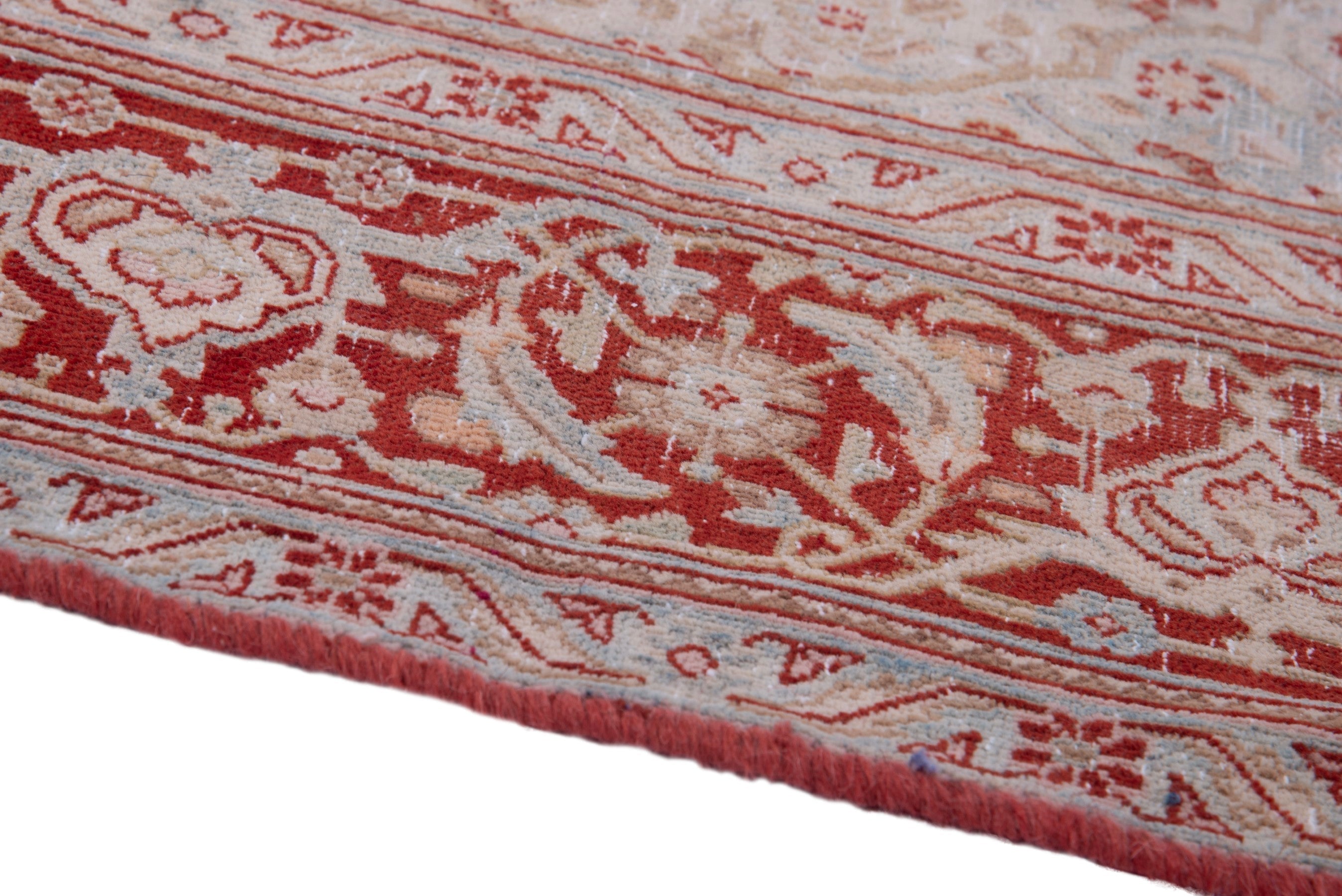 Persian Birjand area rug in dusty blue and rust, view 8 of 19
