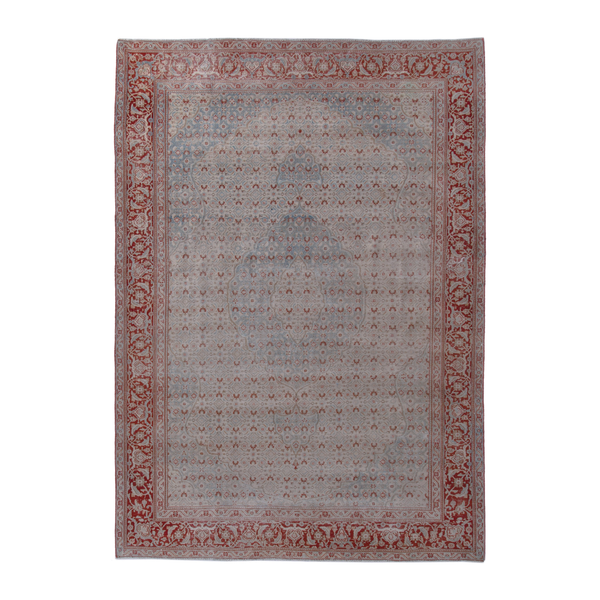 Persian Birjand area rug in dusty blue and rust, 6'5" x 8'10"