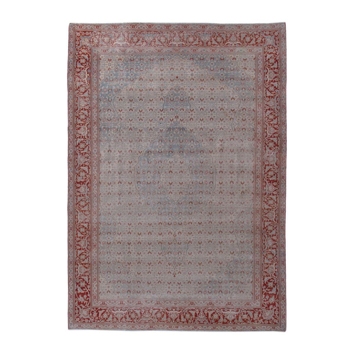 Persian Birjand area rug in dusty blue and rust, 6'5" x 8'10"