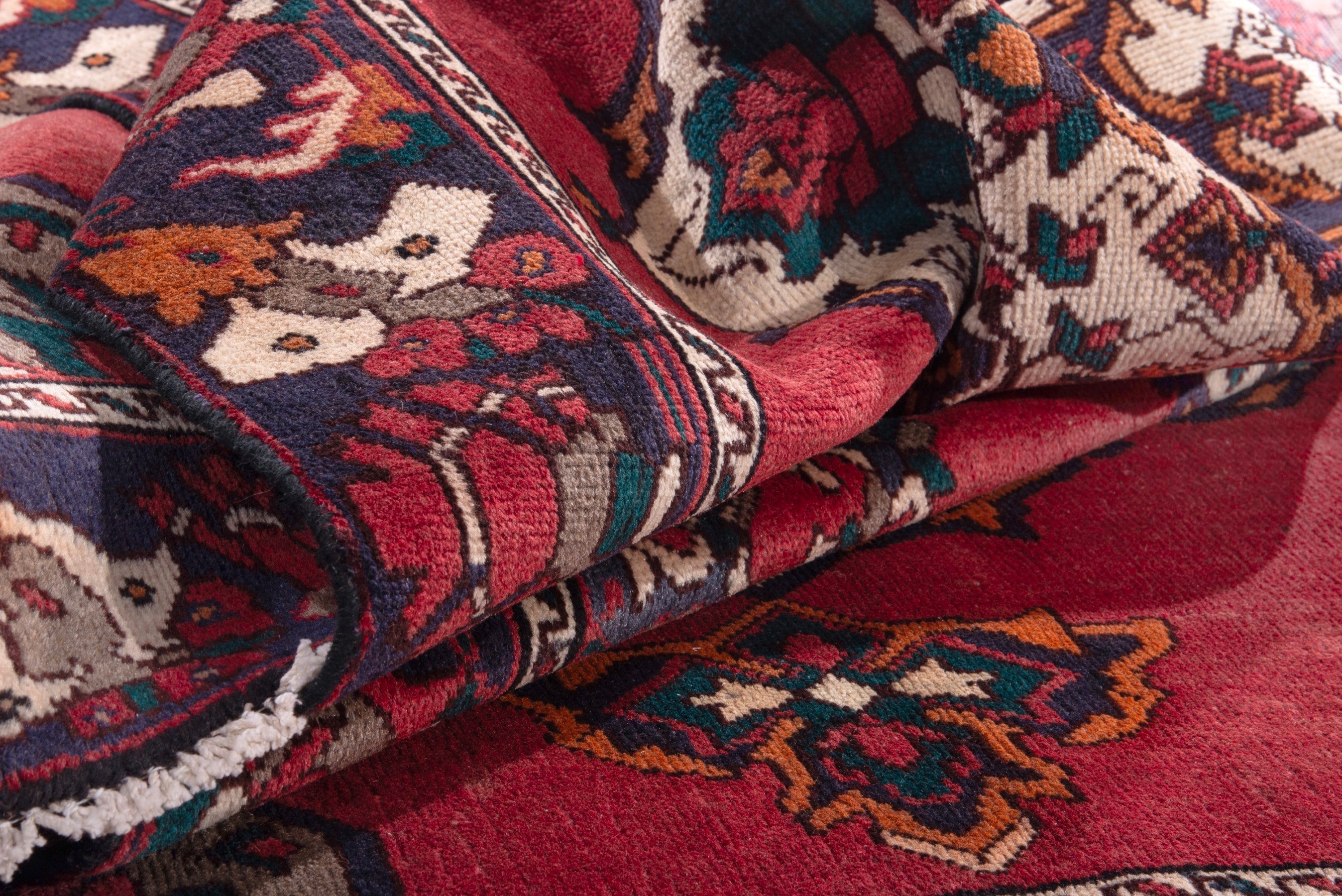 Persian Bakhtiari area rug in deep red and burgundy, view 17 of 19