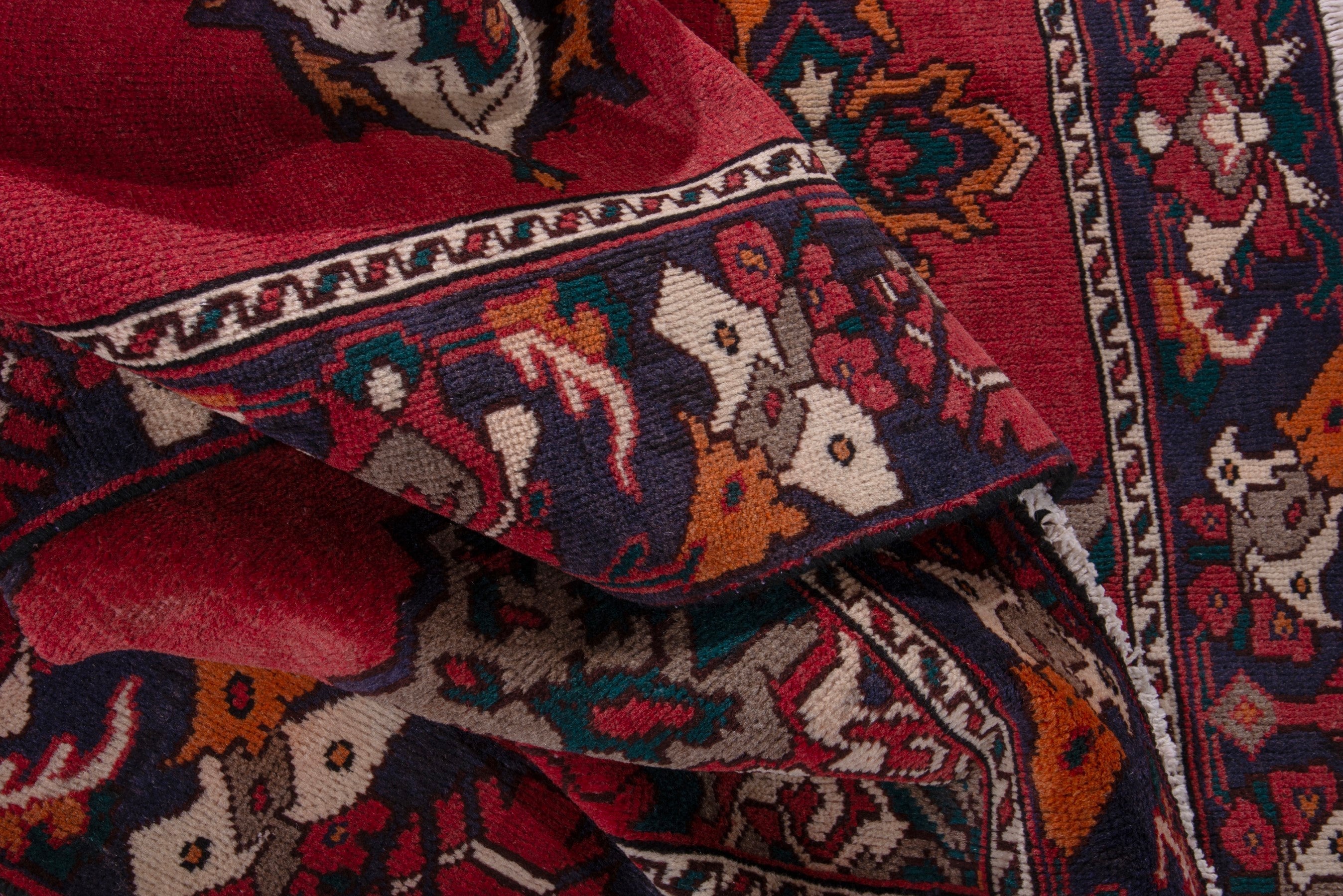 Persian Bakhtiari area rug in deep red and burgundy, view 18 of 19