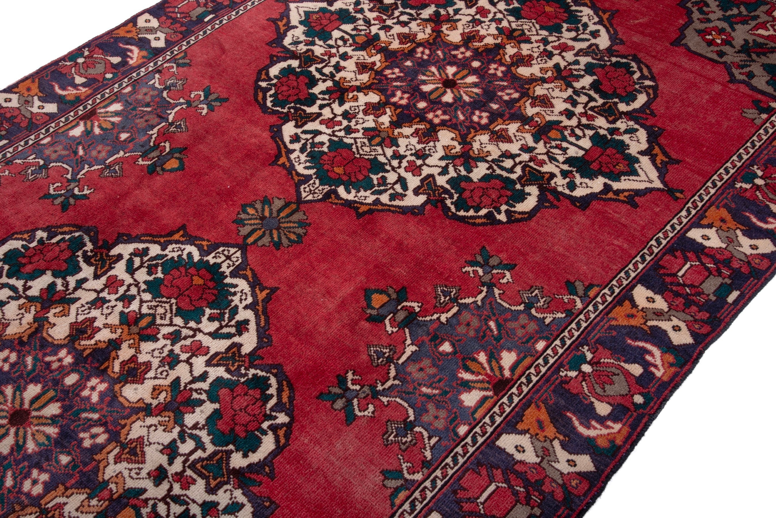 Persian Bakhtiari area rug in deep red and burgundy, view 6 of 19