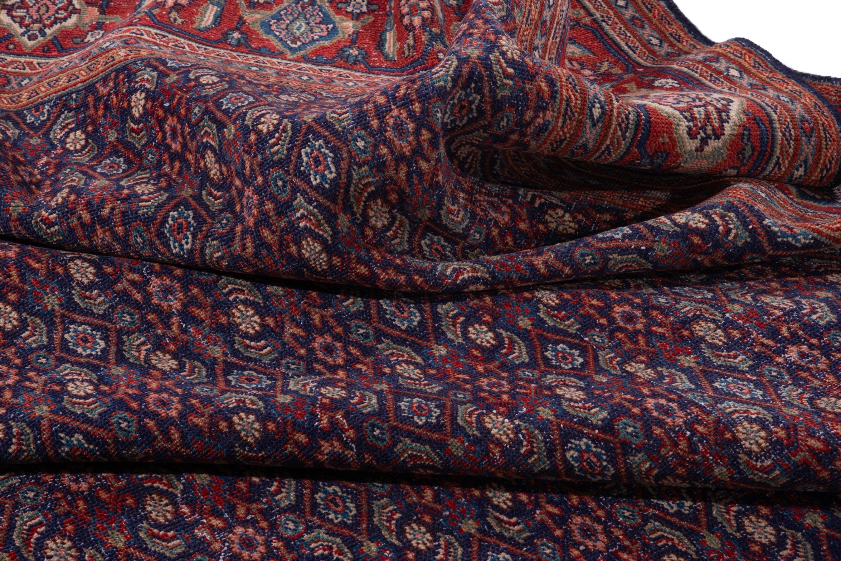 Turkish Anatolian area rug in navy and deep red, view 13 of 19