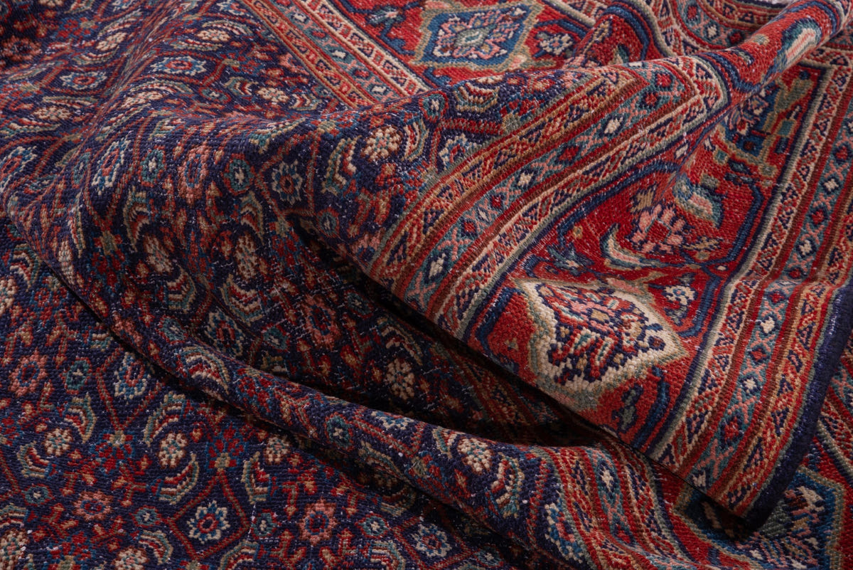 Turkish Anatolian area rug in navy and deep red, view 7 of 20
