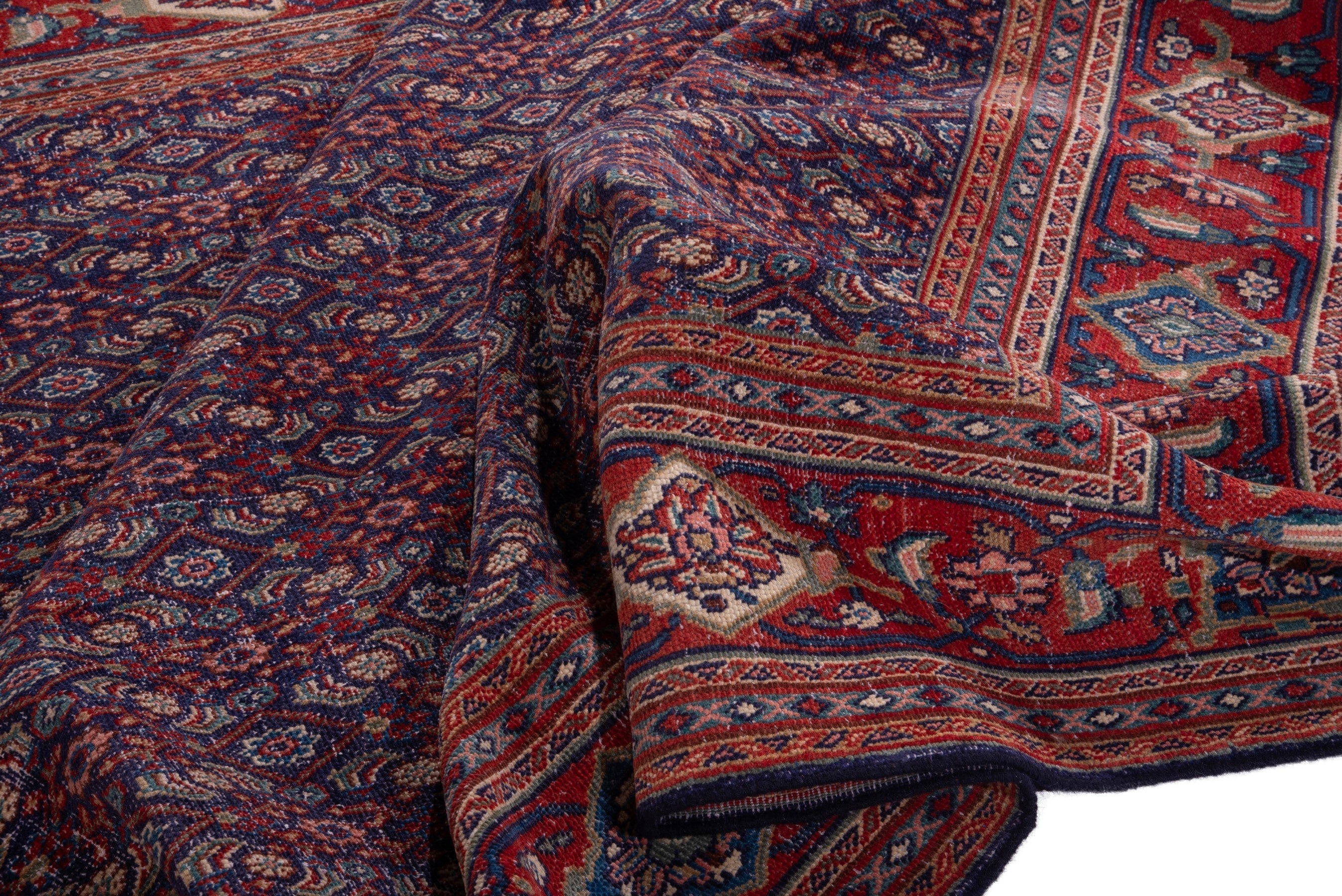 Turkish Anatolian area rug in navy and deep red, view 15 of 19