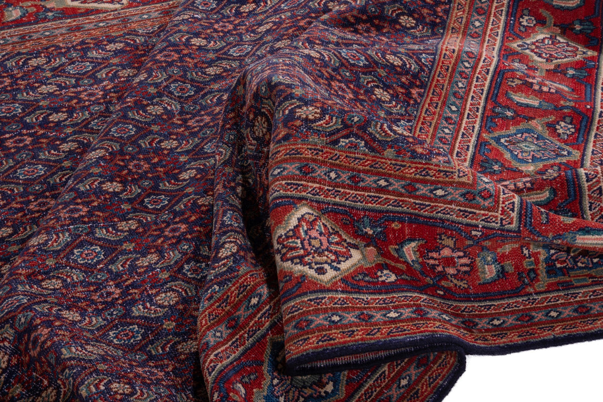 Turkish Anatolian area rug in navy and deep red, view 8 of 20