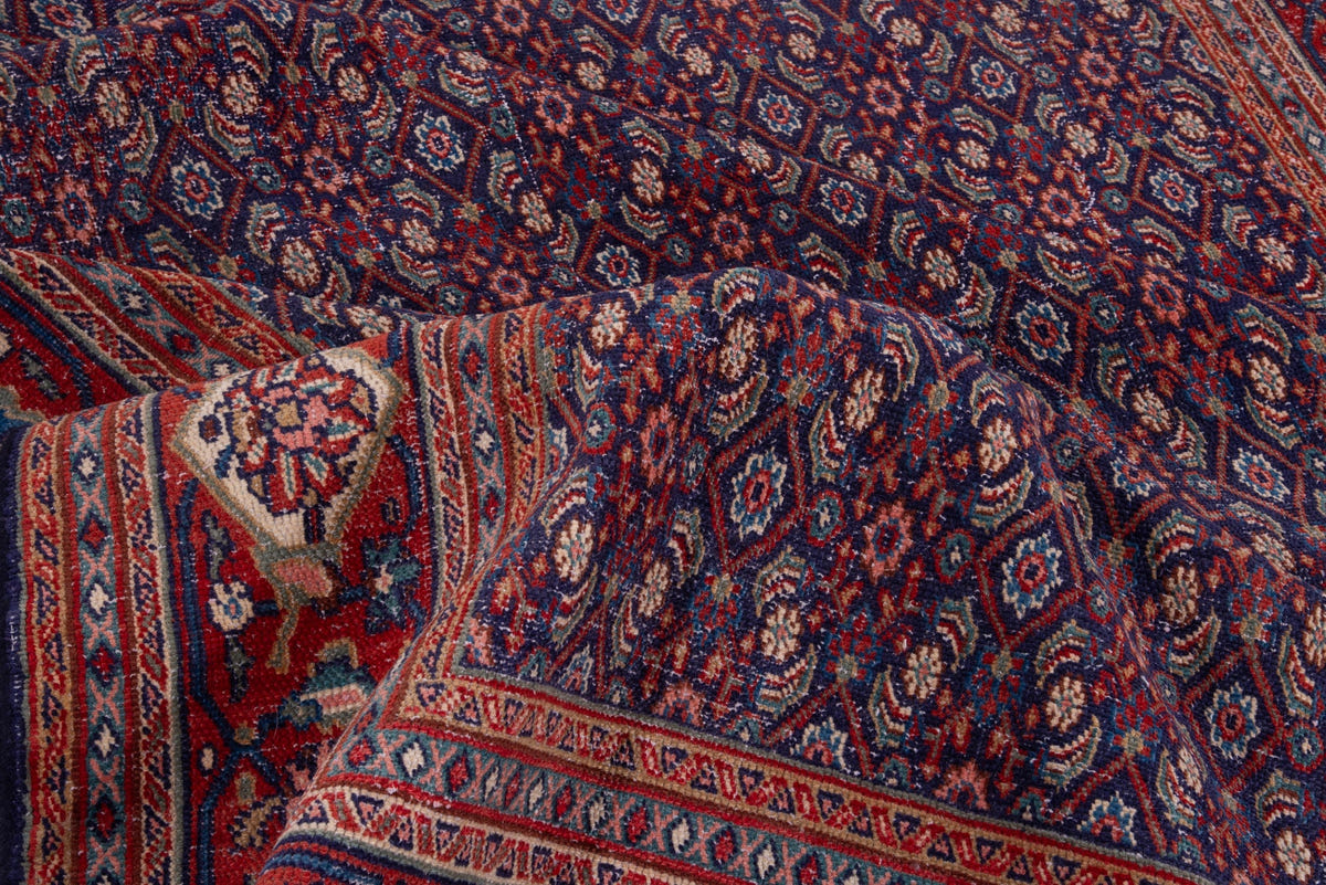 Turkish Anatolian area rug in navy and deep red, view 9 of 20