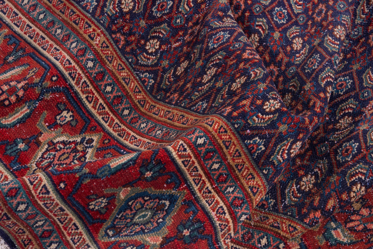 Turkish Anatolian area rug in navy and deep red, view 10 of 20