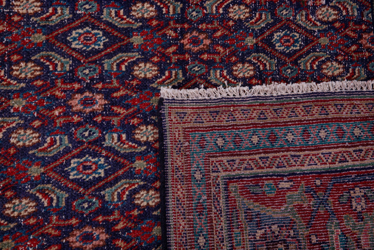 Turkish Anatolian area rug in navy and deep red, view 12 of 20