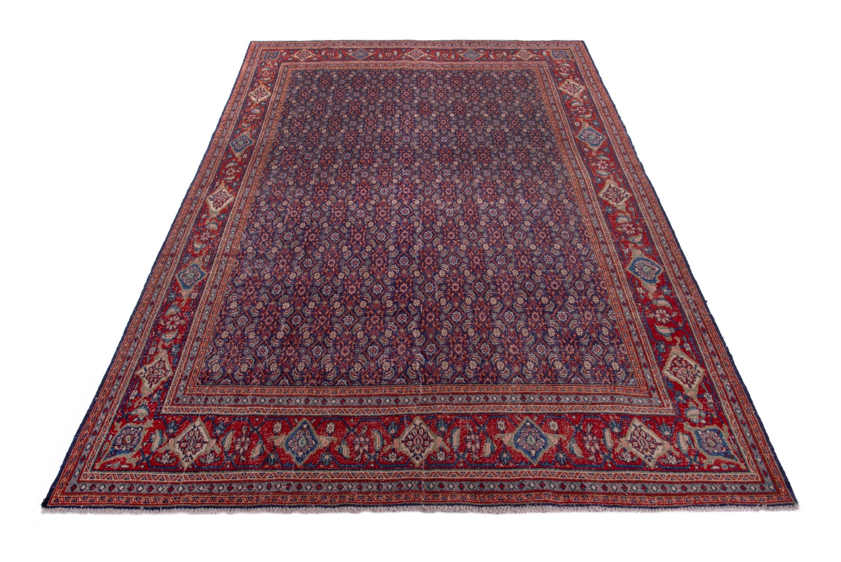 Turkish Anatolian area rug in navy and deep red, view 2 of 19