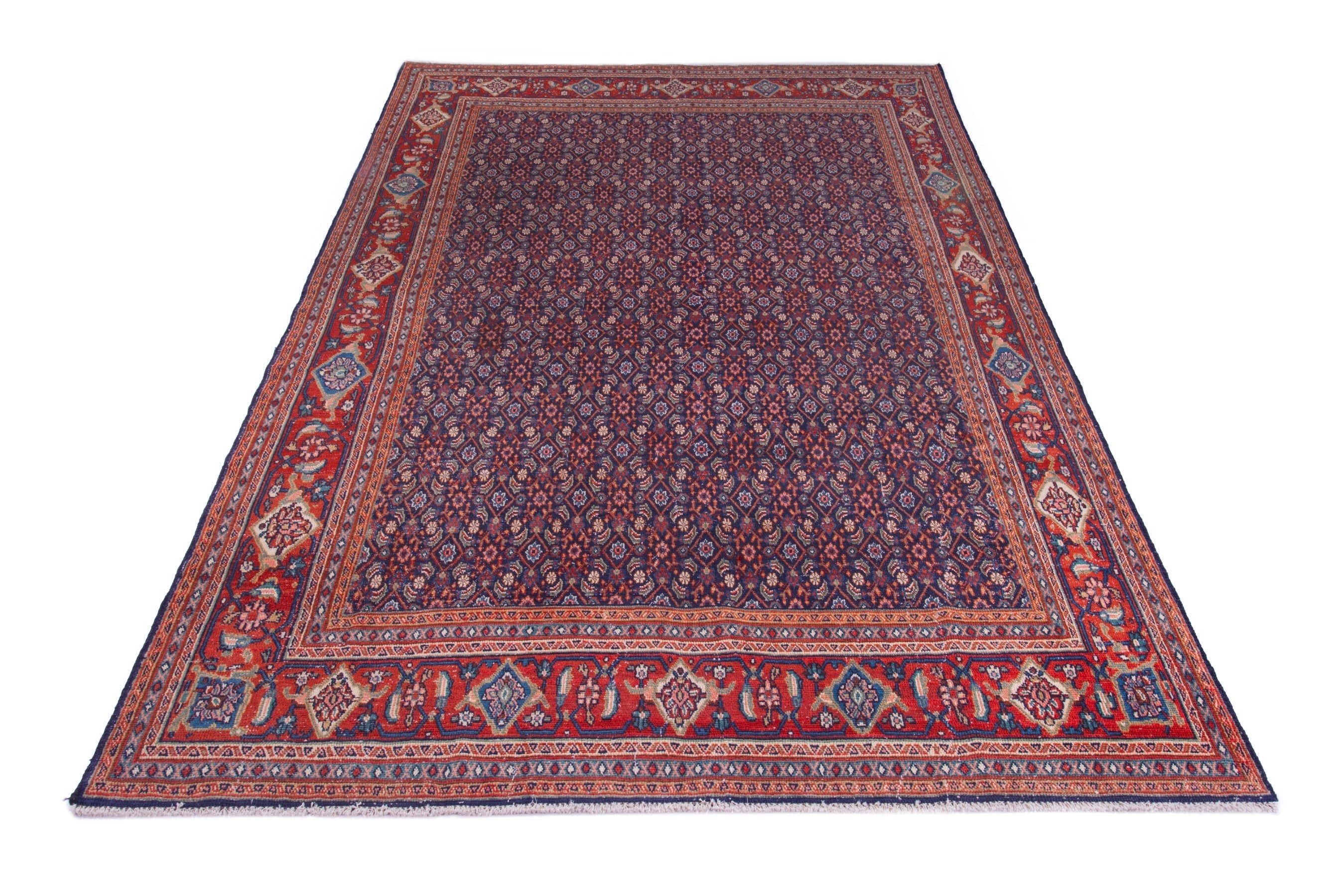 Turkish Anatolian area rug in navy and deep red, view 3 of 19