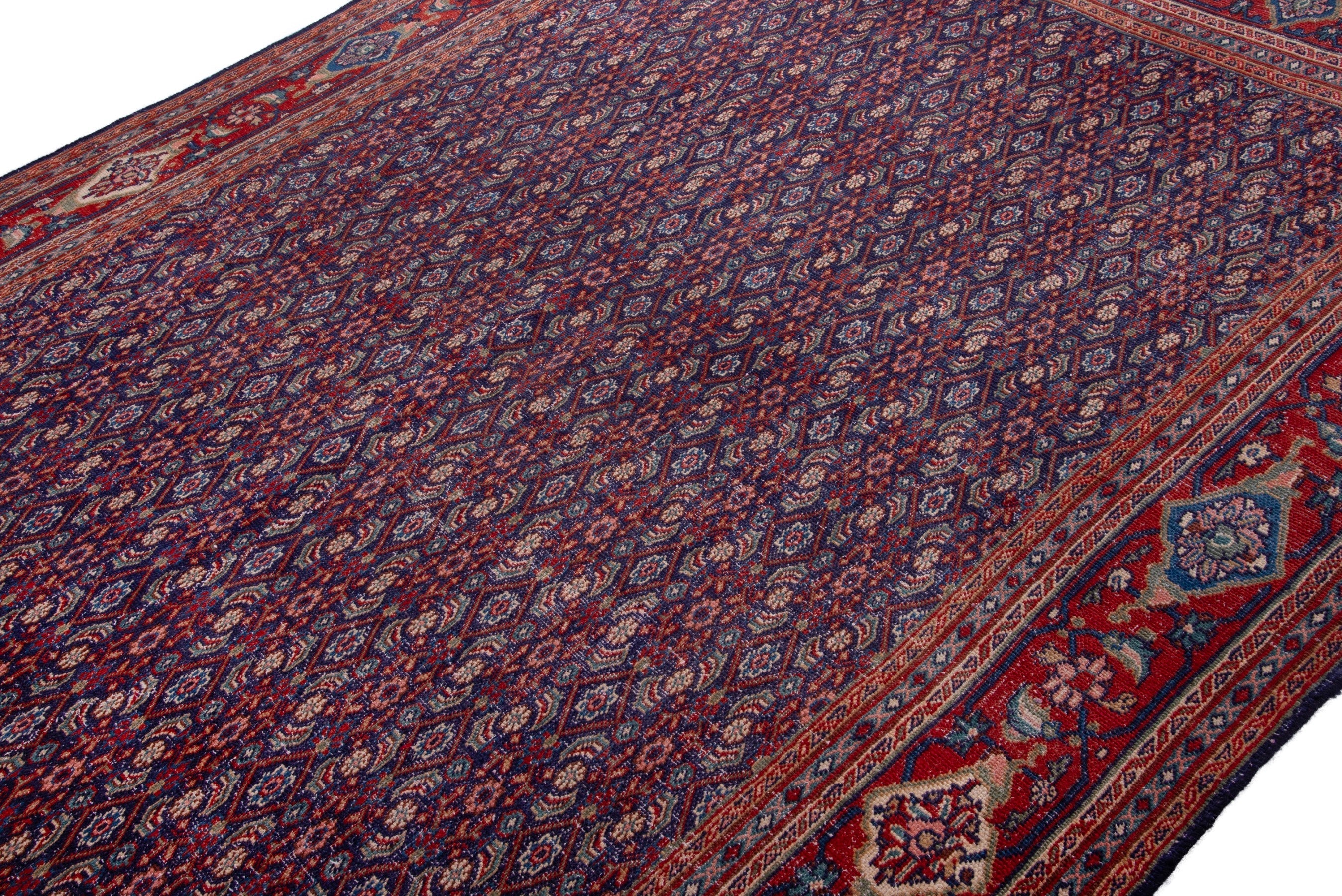 Turkish Anatolian area rug in navy and deep red, view 4 of 19