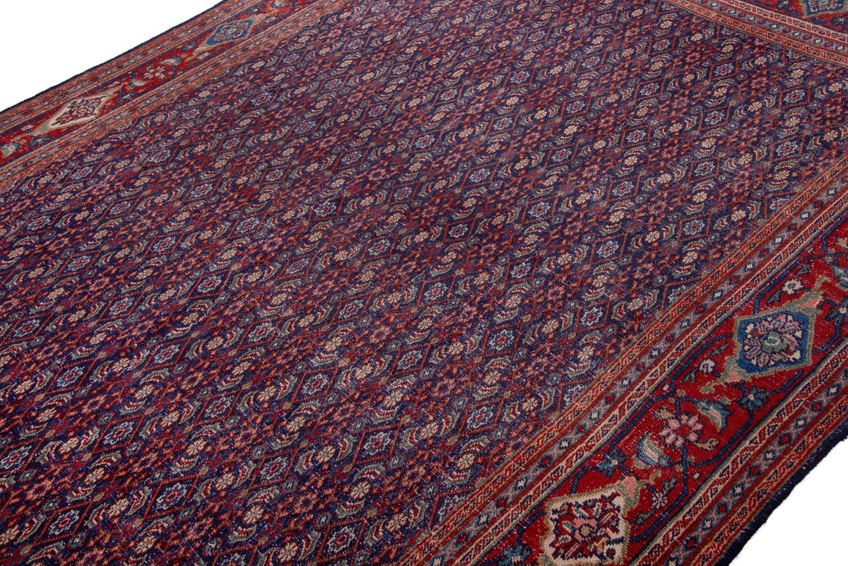 Turkish Anatolian area rug in navy and deep red, view 15 of 20