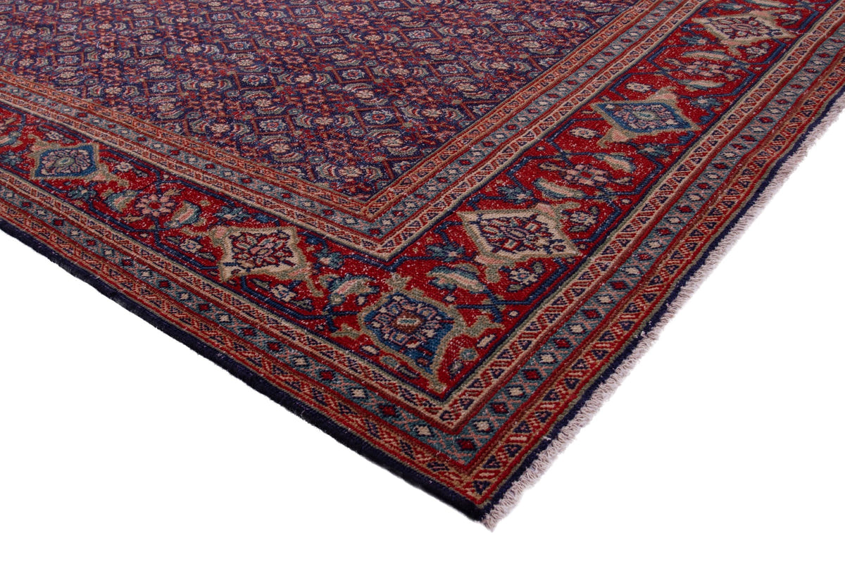 Turkish Anatolian area rug in navy and deep red, view 17 of 20