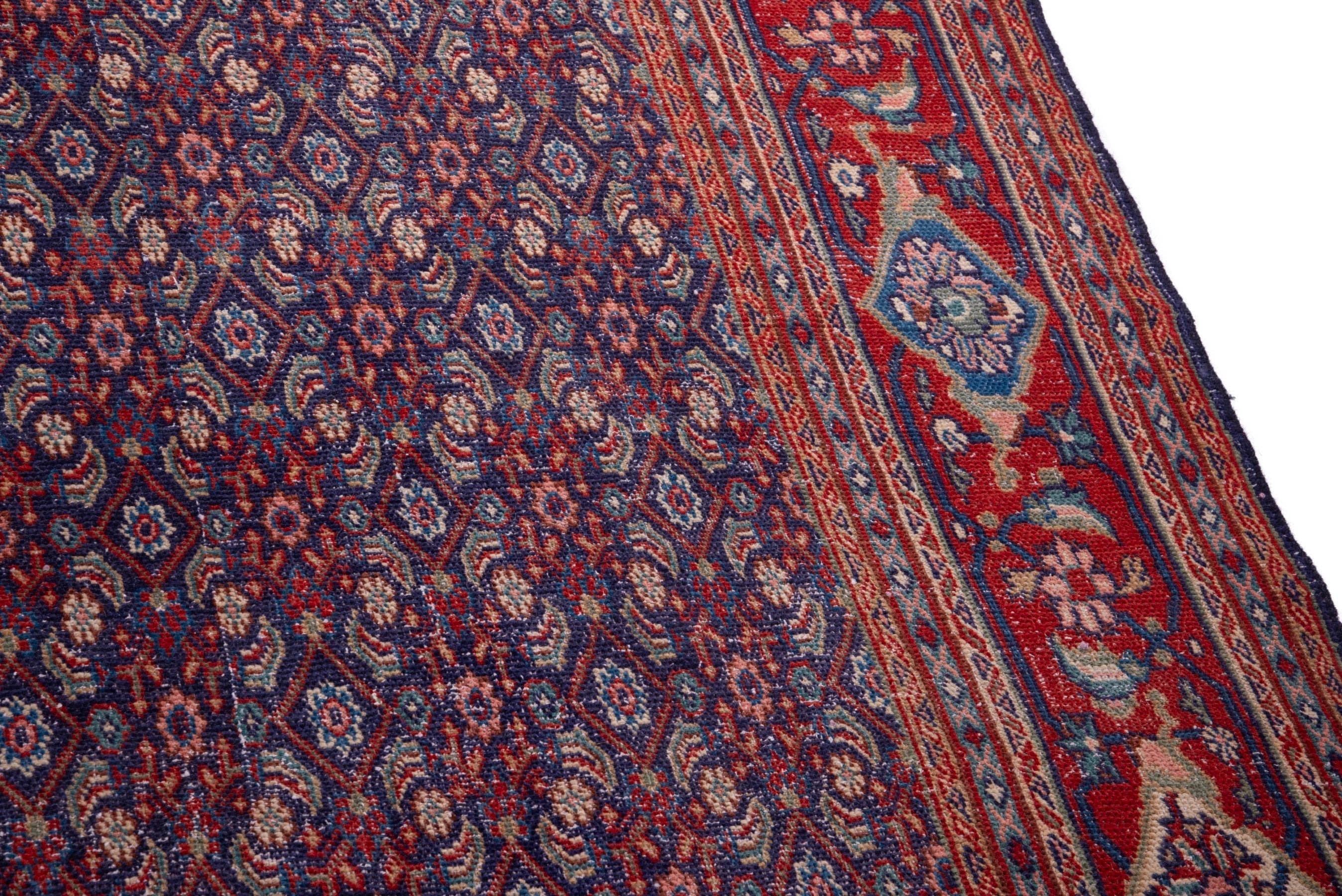Turkish Anatolian area rug in navy and deep red, view 7 of 19
