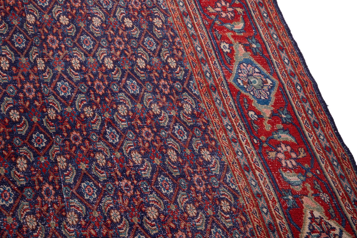 Turkish Anatolian area rug in navy and deep red, view 18 of 20