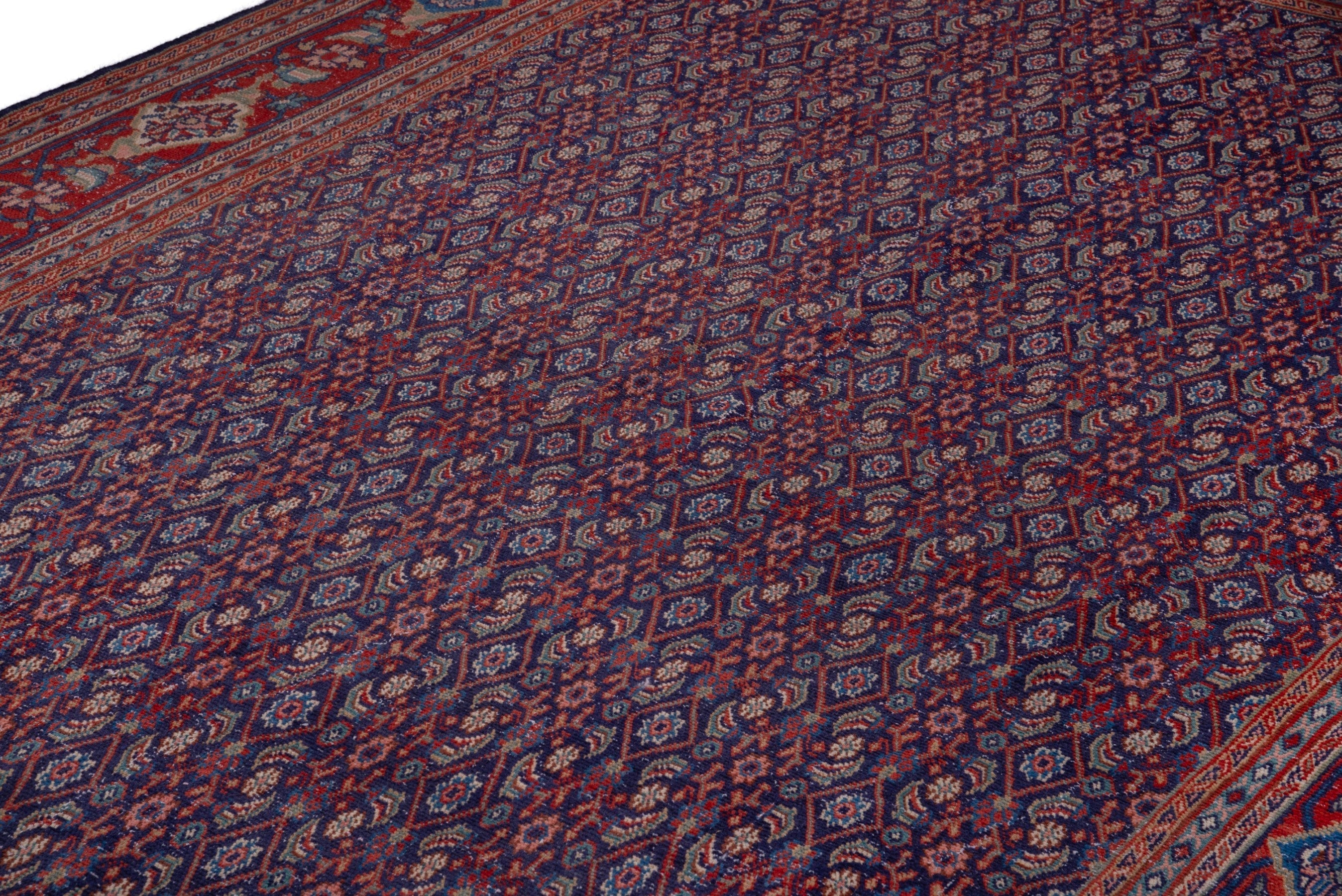 Turkish Anatolian area rug in navy and deep red, view 10 of 19