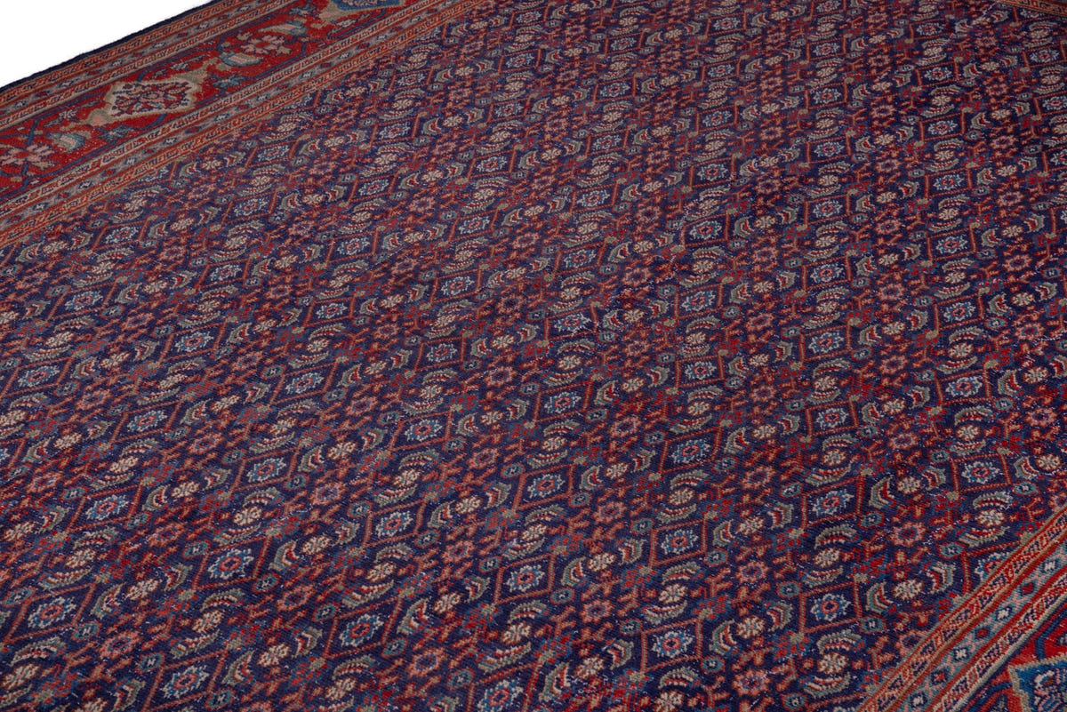 Turkish Anatolian area rug in navy and deep red, view 20 of 20