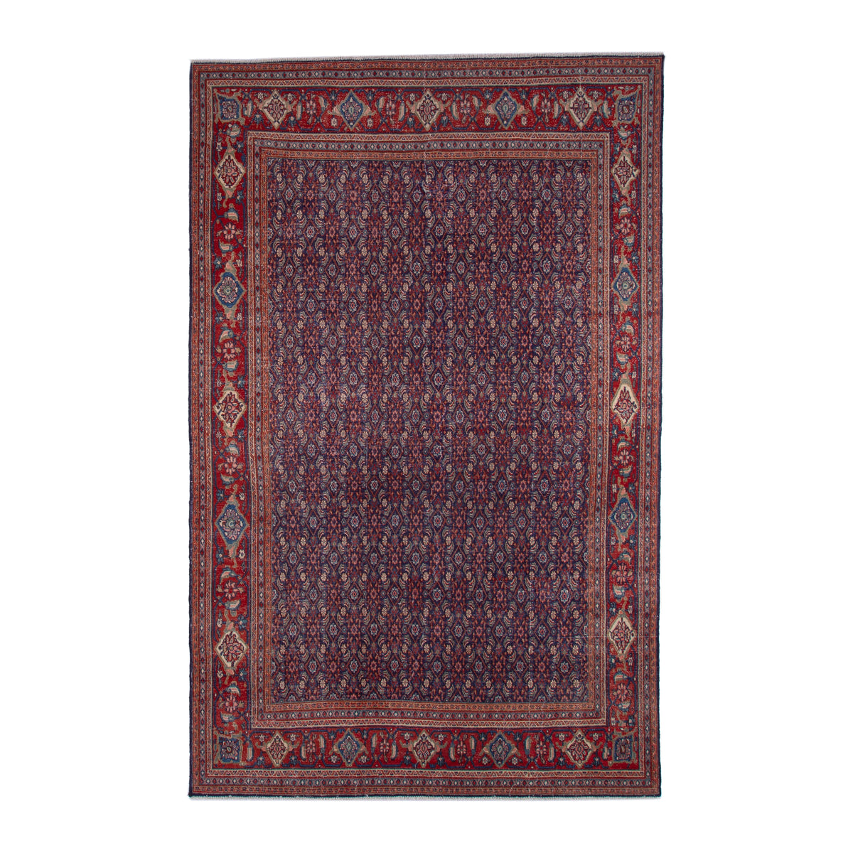Turkish Anatolian area rug in navy and deep red, 6'7" x 10'4"