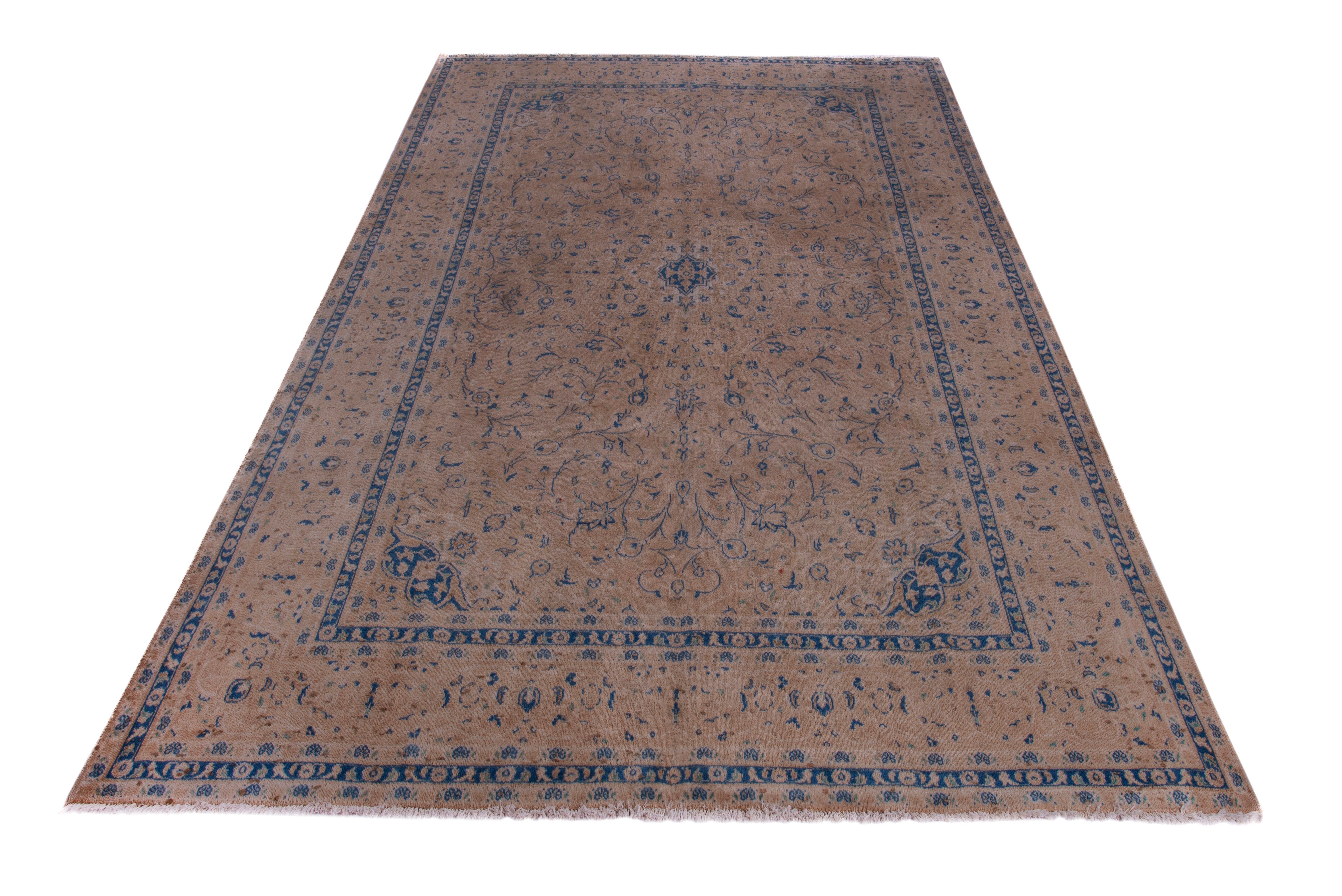 Persian Kashan oversized rug in terracotta and denim, view 2 of 18