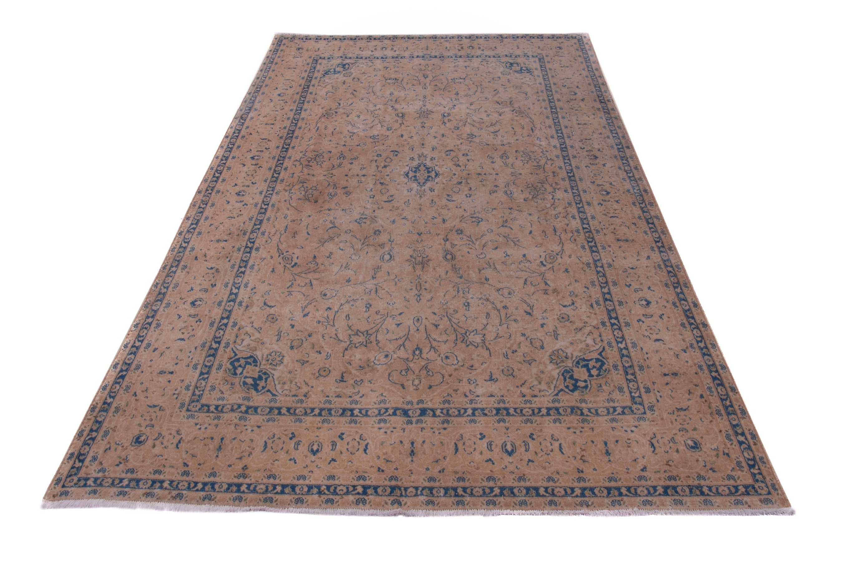 Persian Kashan oversized rug in terracotta and denim, view 3 of 18