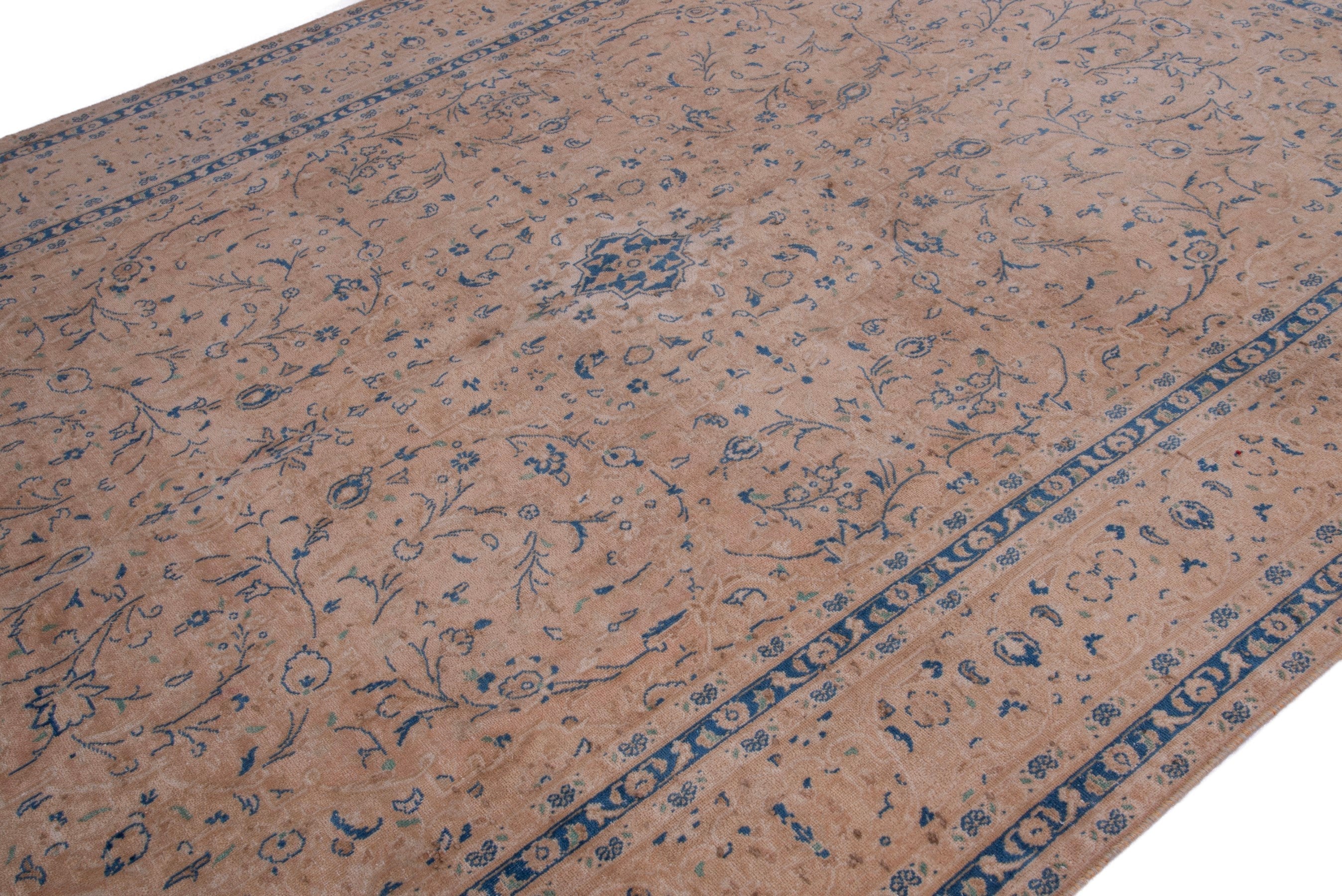 Persian Kashan oversized rug in terracotta and denim, view 6 of 18