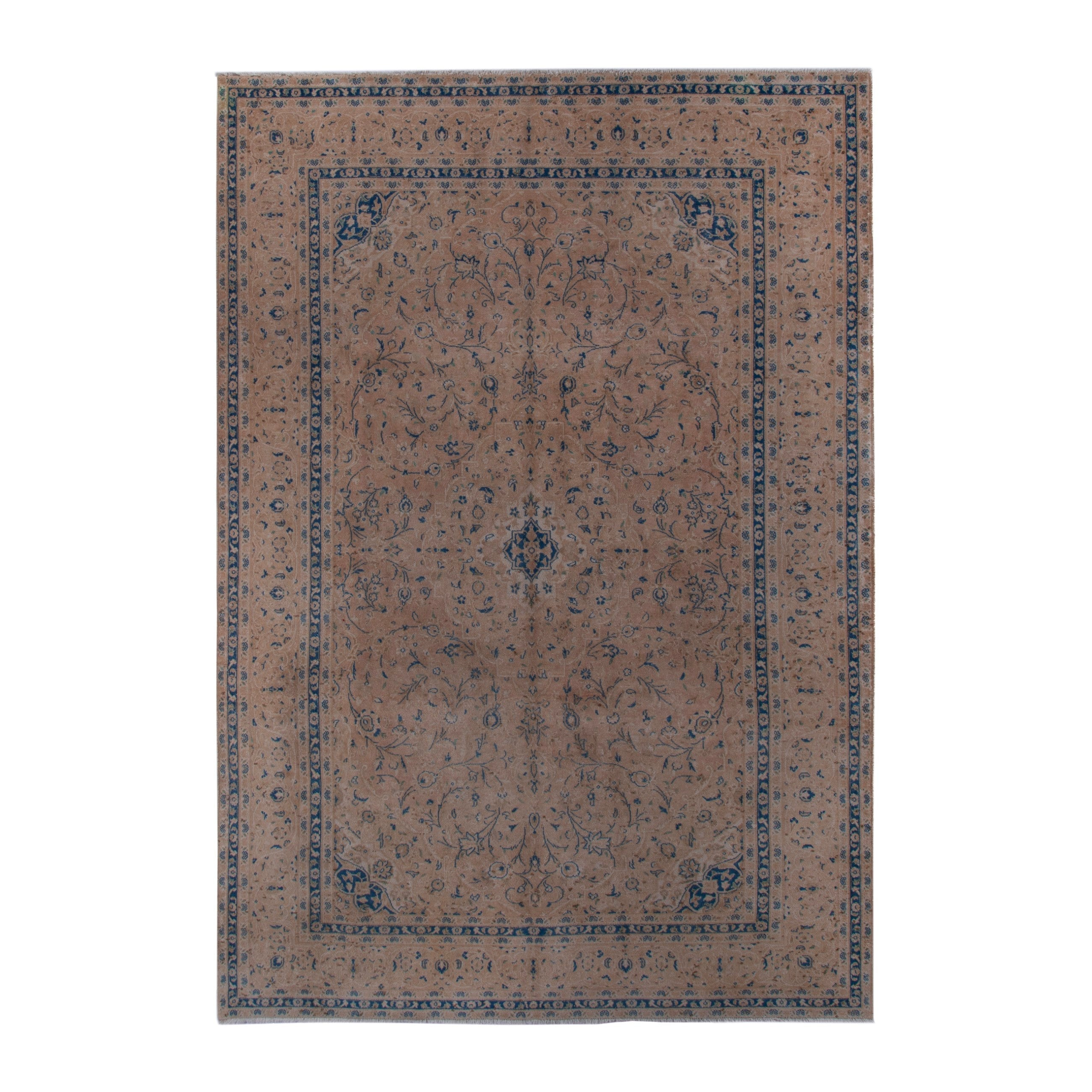 Persian Kashan oversized rug in terracotta and denim, 7'10" x 11'8"