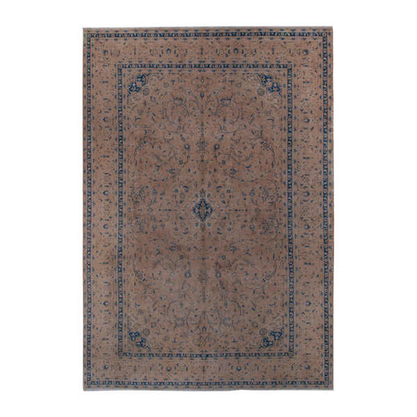 Persian Kashan oversized rug in terracotta and denim, 7'10" x 11'8"