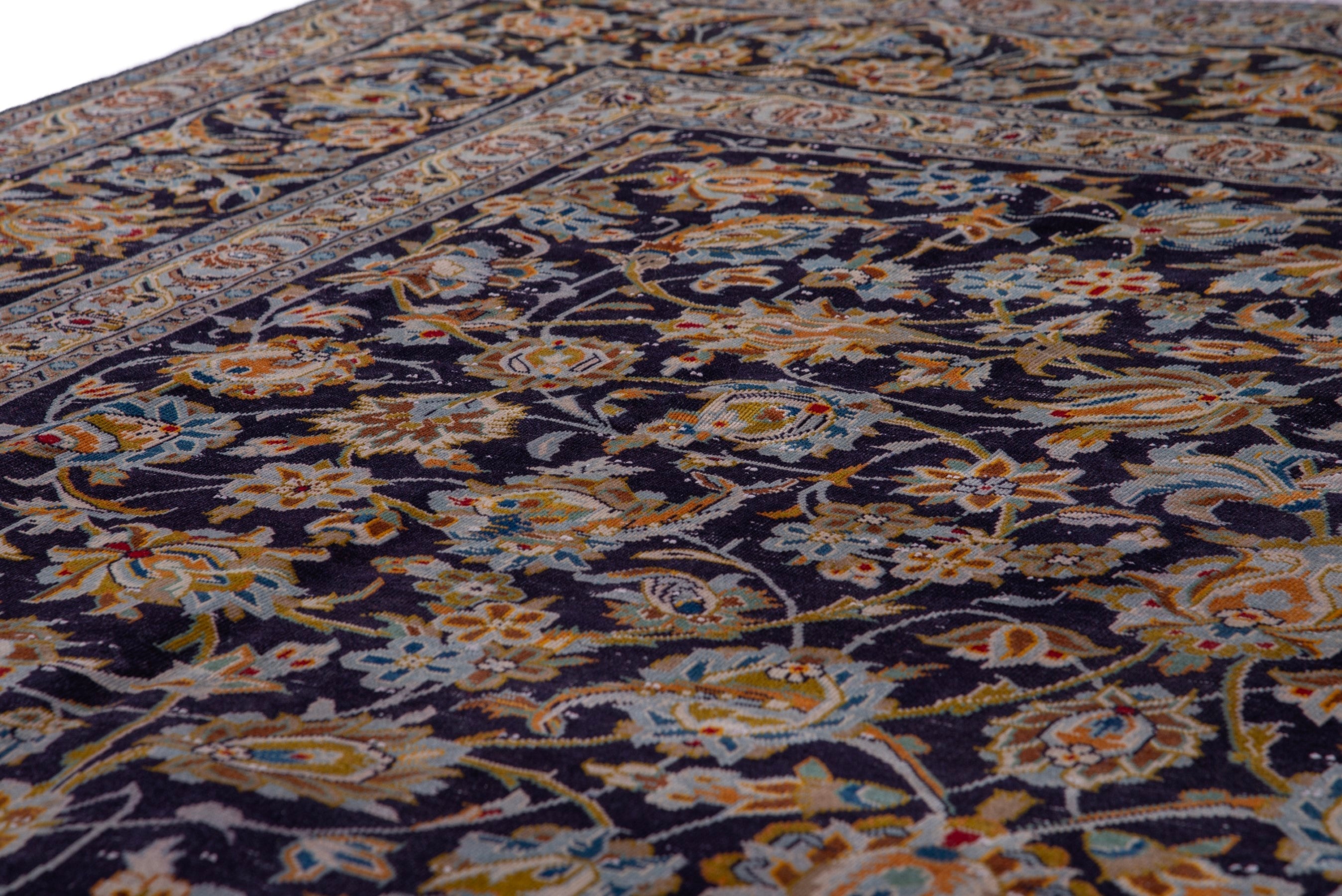 Persian Kashan oversized rug in navy and gold, view 15 of 20