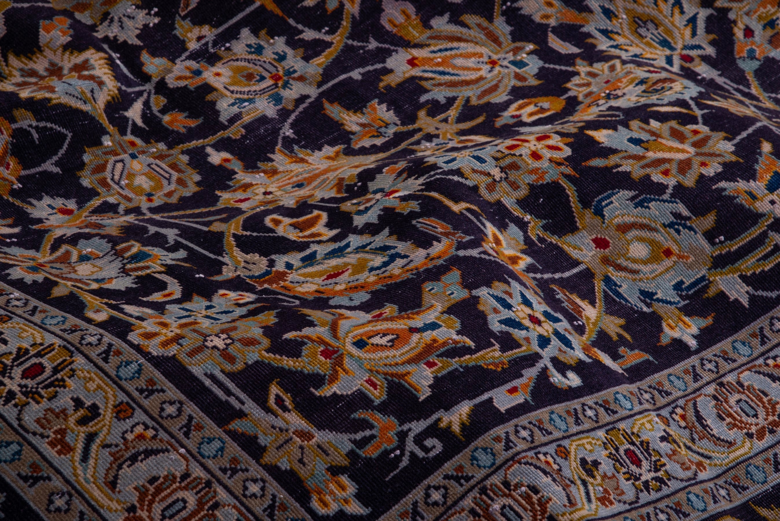 Persian Kashan oversized rug in navy and gold, view 19 of 20