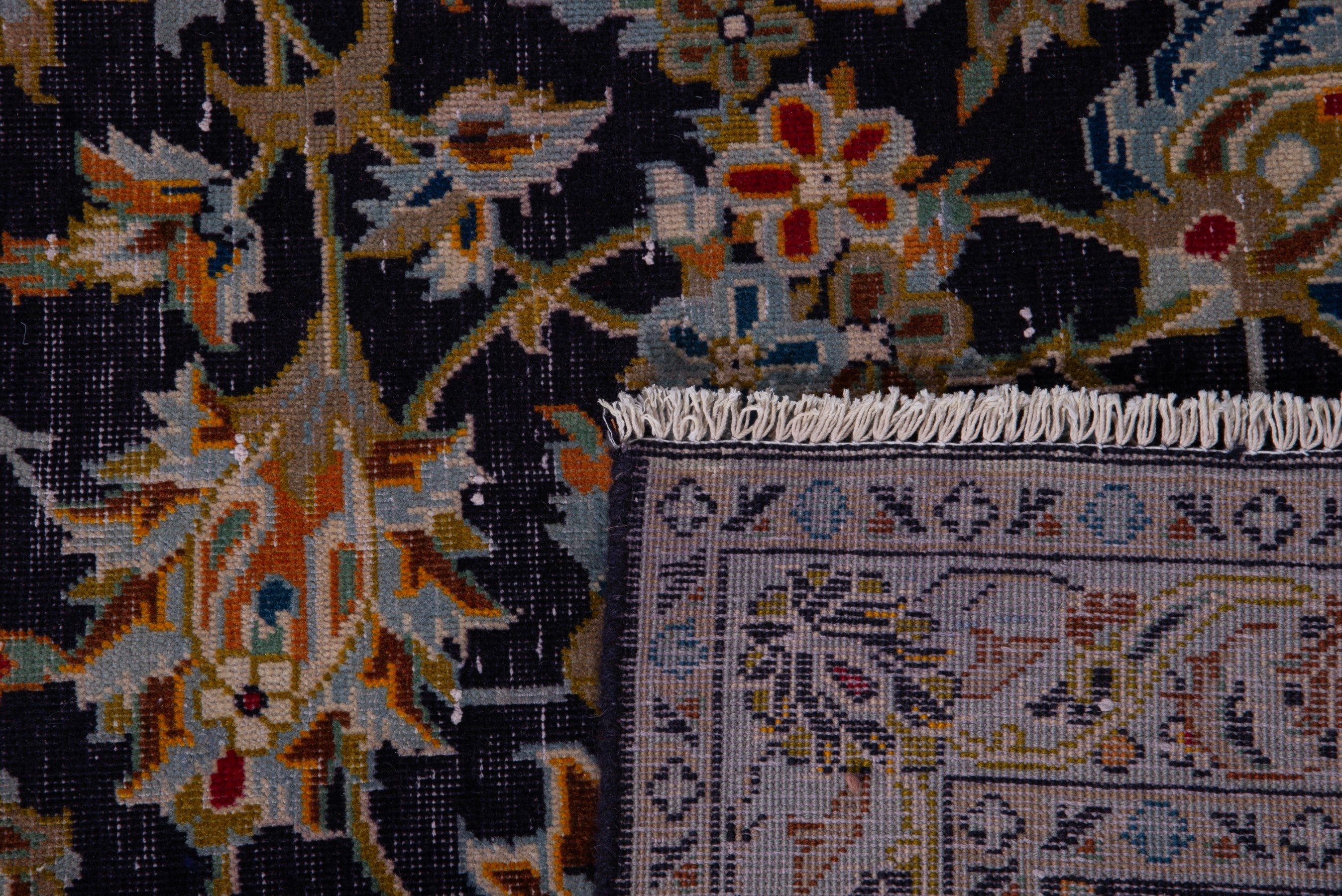 Persian Kashan oversized rug in navy and gold, view 20 of 20