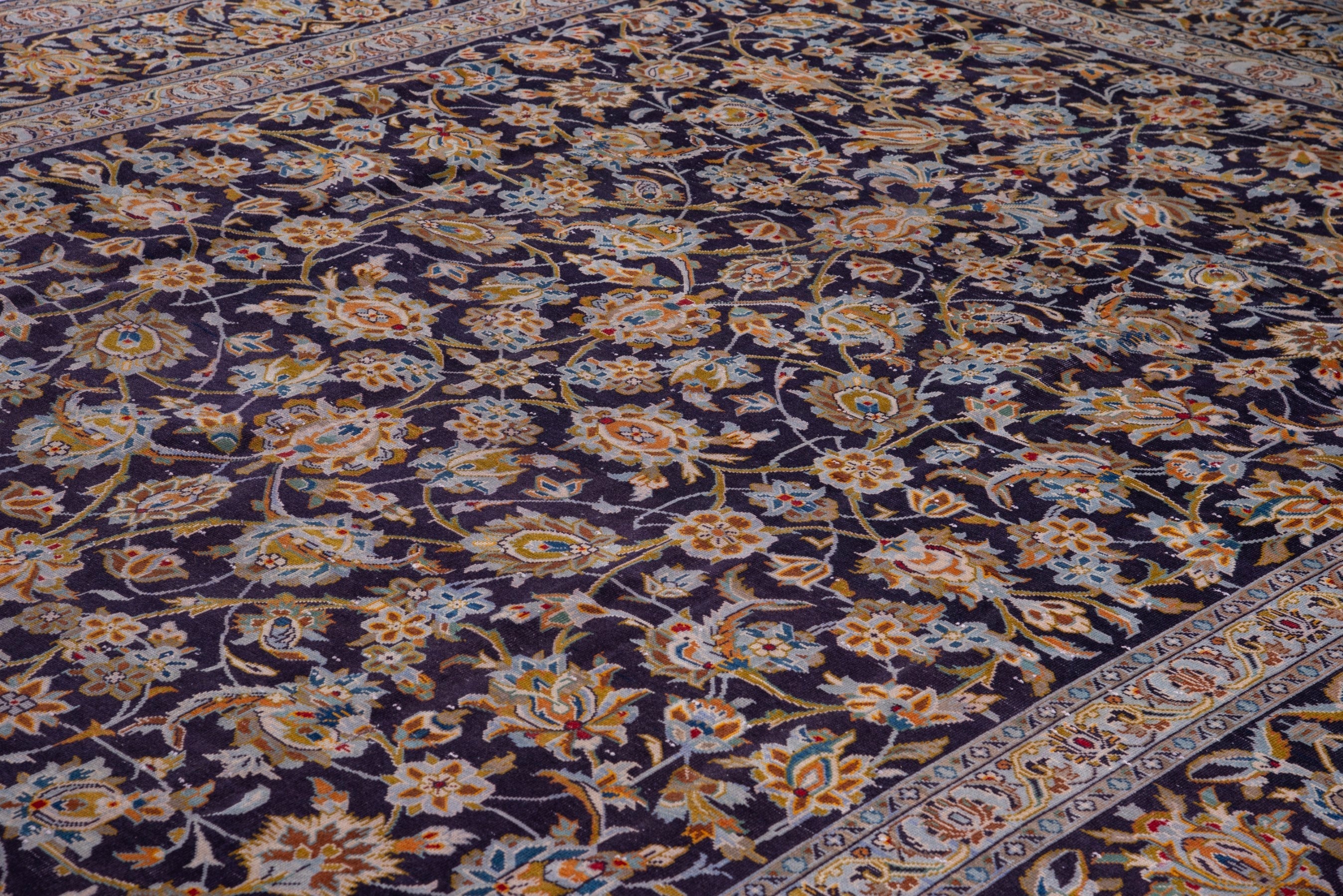 Persian Kashan oversized rug in navy and gold, view 9 of 20