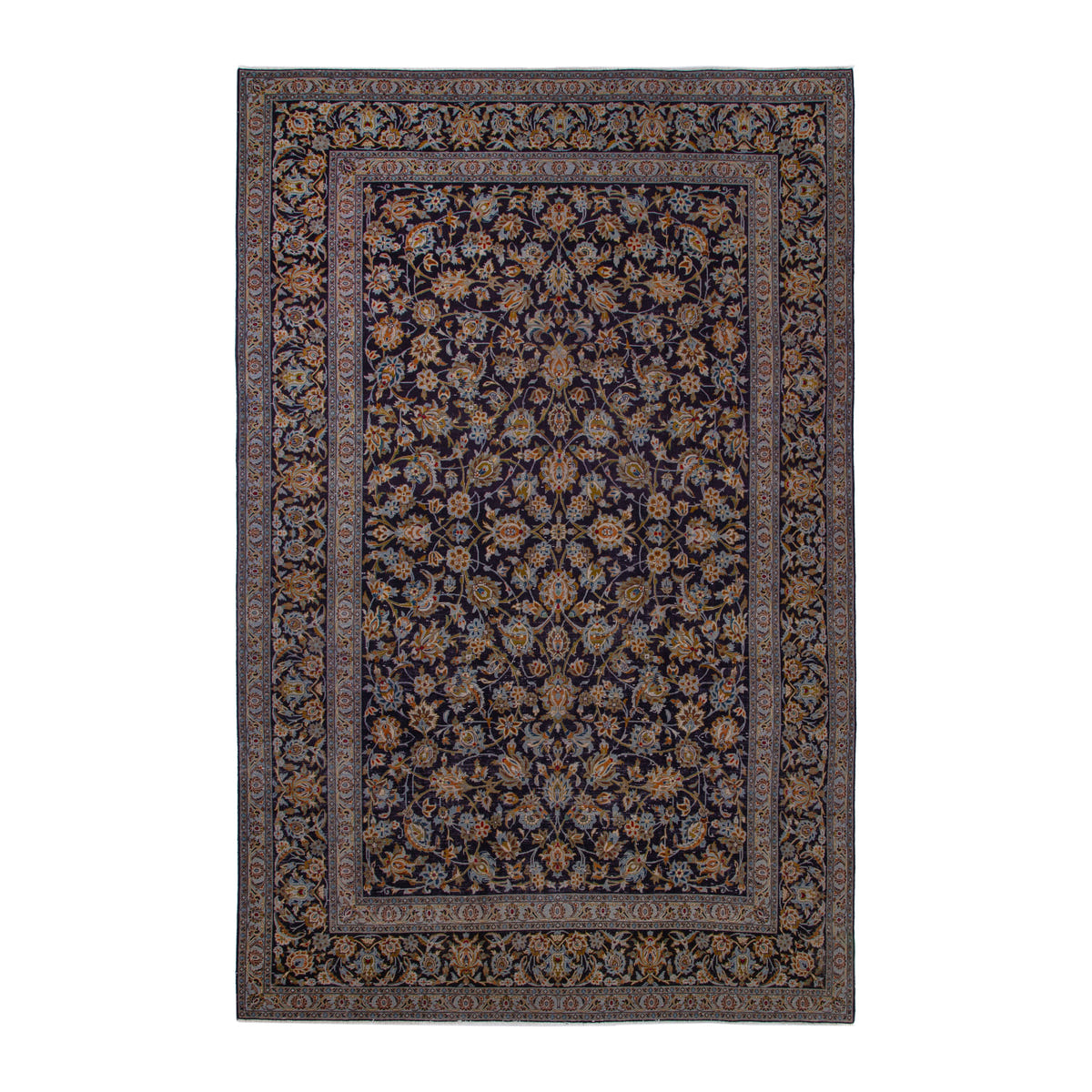 Persian Kashan oversized rug in navy and gold, 8'10" x 13'1"