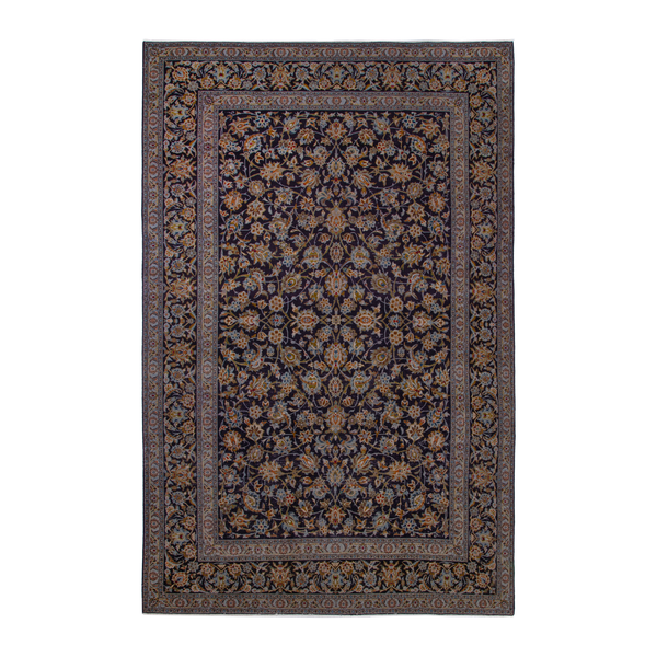Persian Kashan oversized rug in navy and gold, 8'10" x 13'1"
