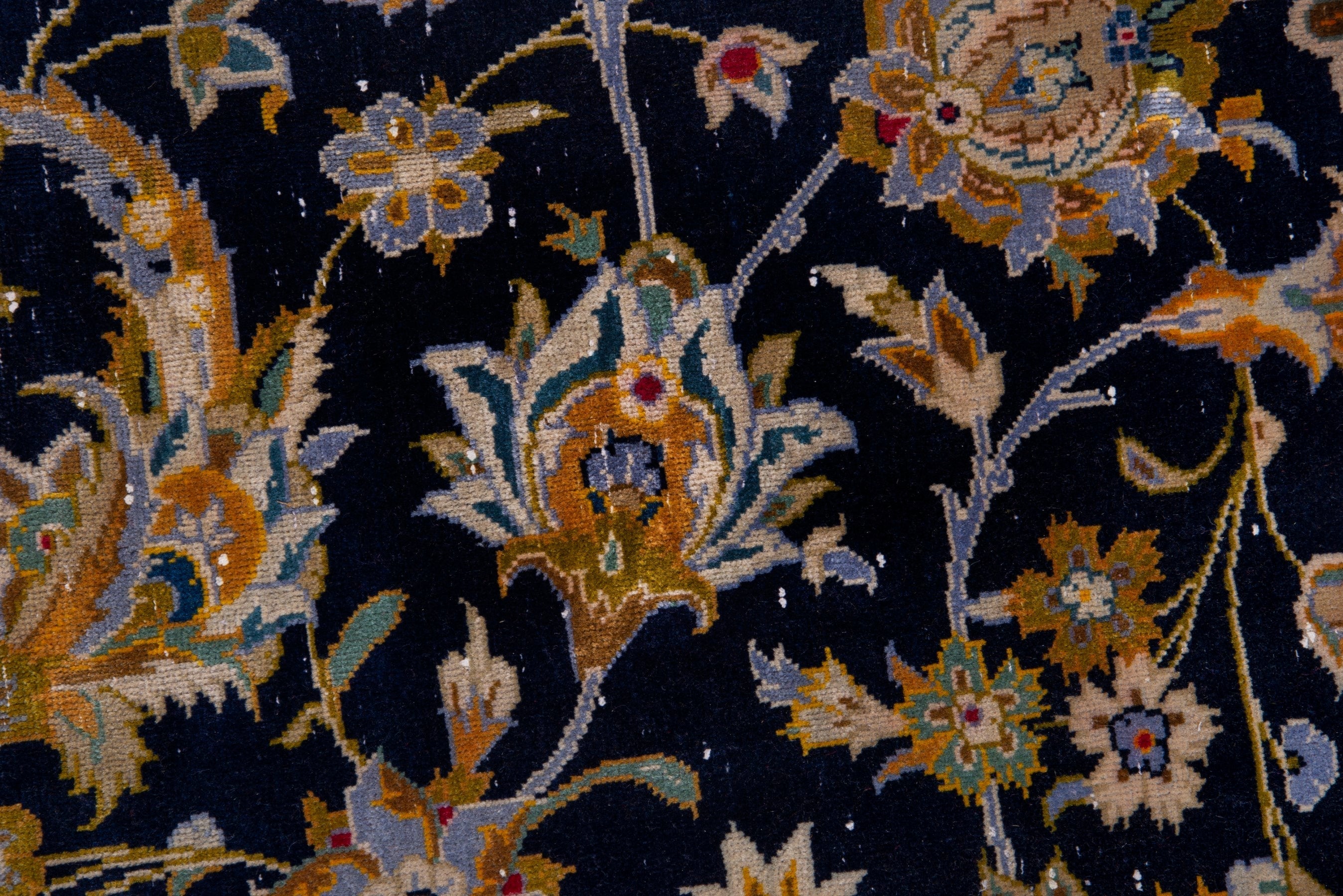 Persian Kashan oversized rug in navy and antique gold, view 10 of 22