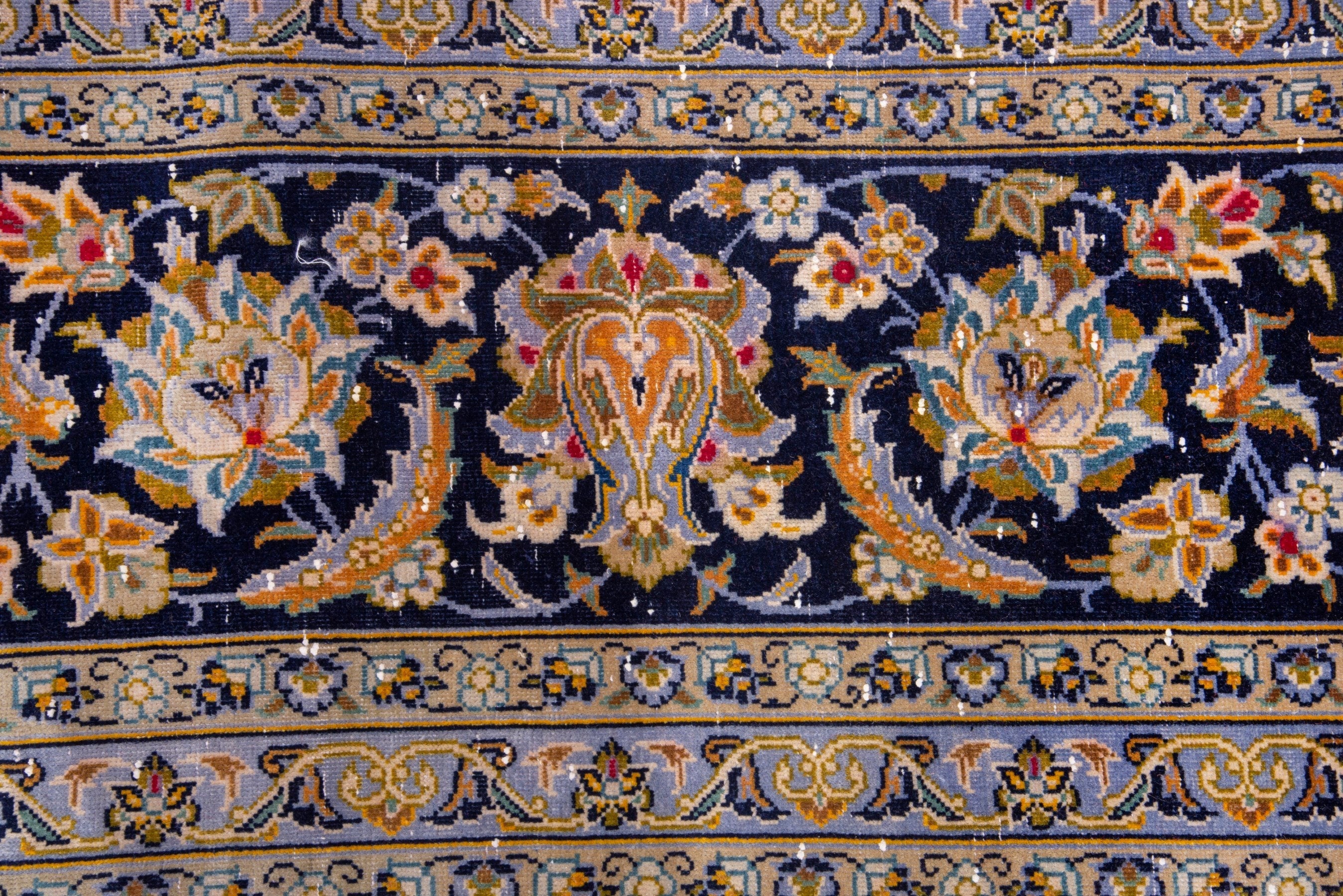 Persian Kashan oversized rug in navy and antique gold, view 12 of 22