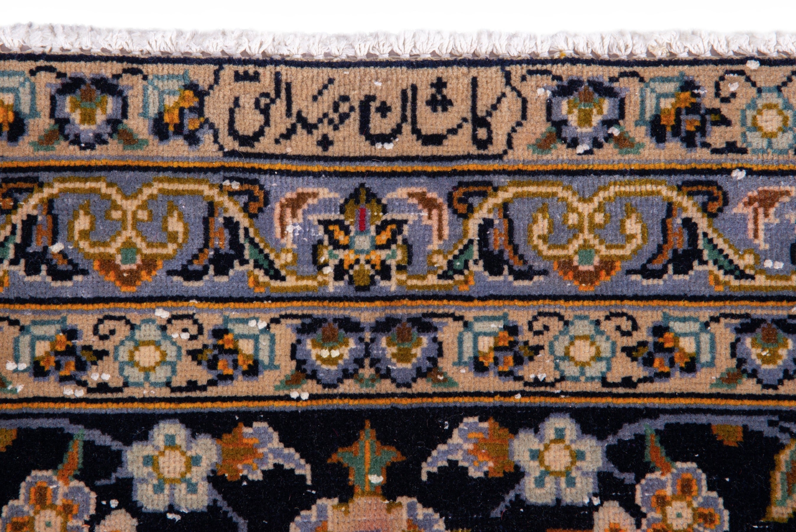 Persian Kashan oversized rug in navy and antique gold, view 13 of 22