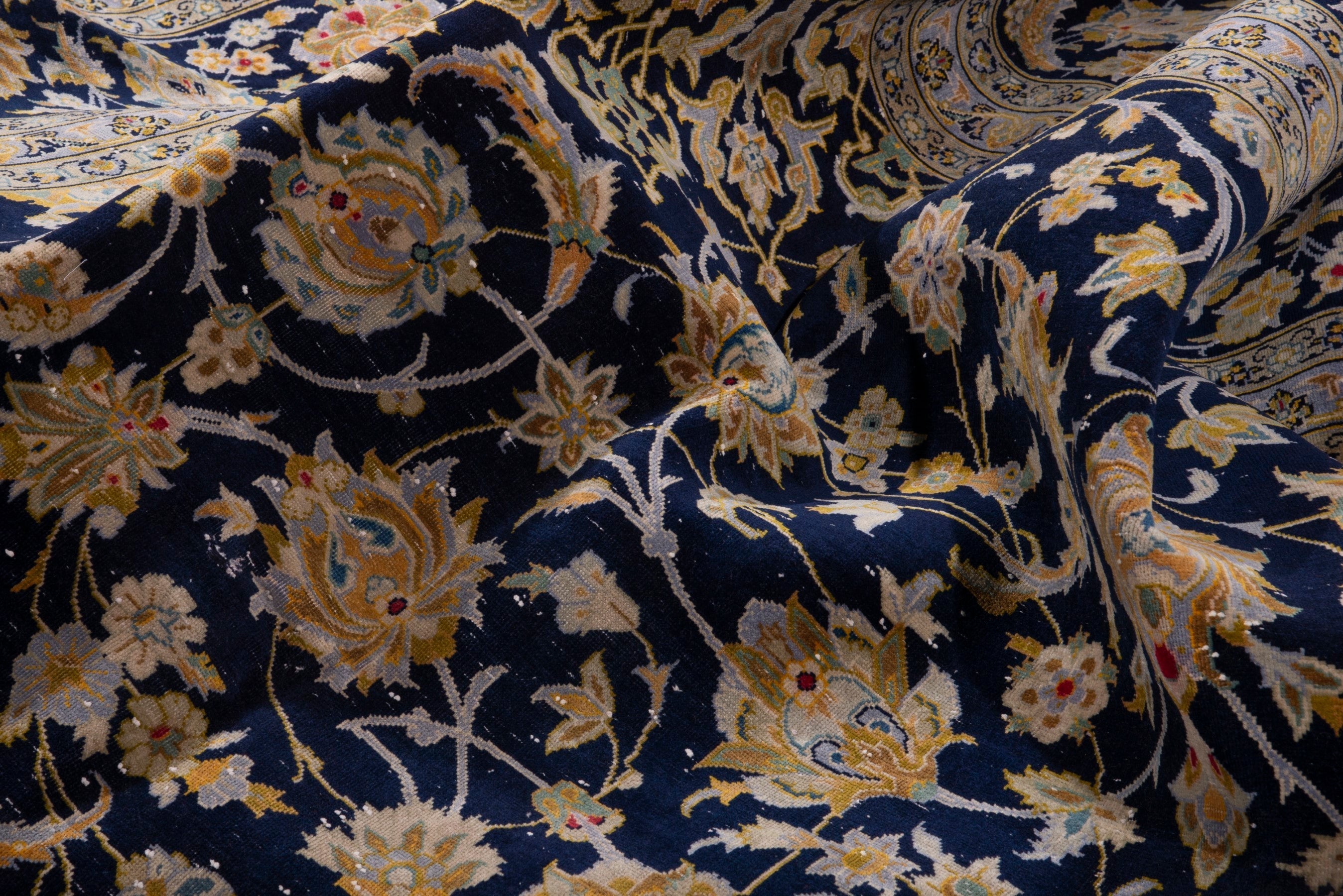 Persian Kashan oversized rug in navy and antique gold, view 20 of 22